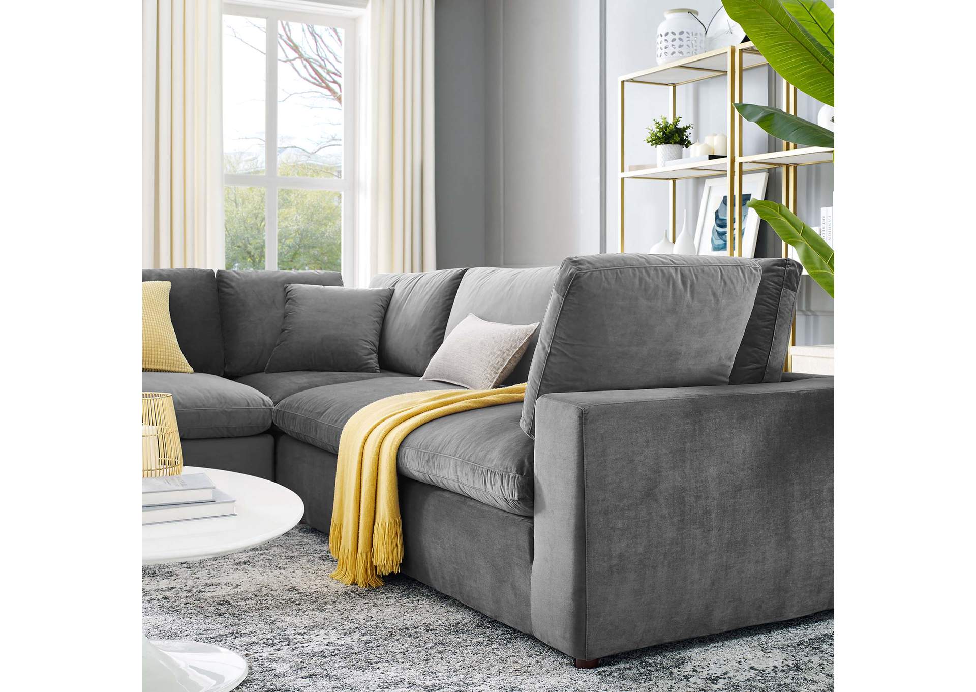 Gray Commix Down Filled Overstuffed Performance Velvet 5-Piece Sectional Sofa,Modway