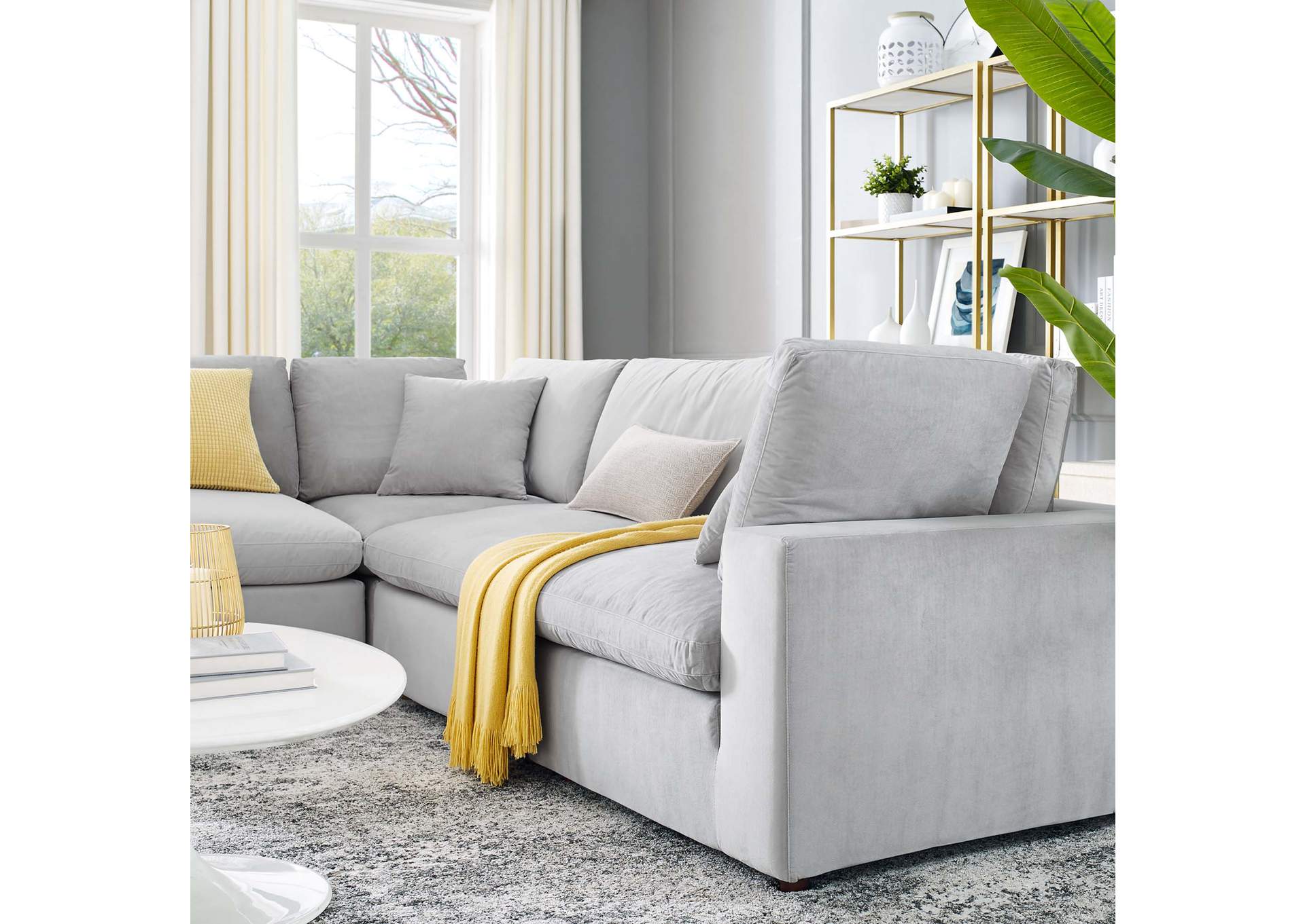 Light Gray Commix Down Filled Overstuffed Performance Velvet 5-Piece Sectional Sofa,Modway