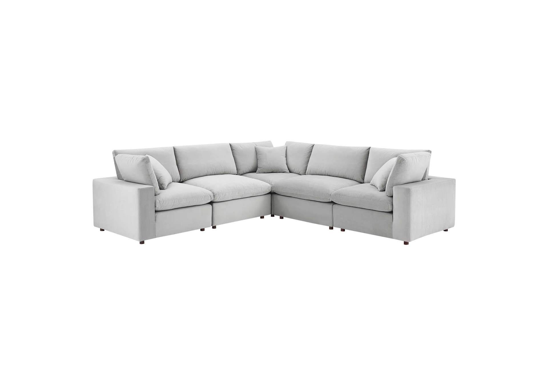 Light Gray Commix Down Filled Overstuffed Performance Velvet 5-Piece Sectional Sofa,Modway