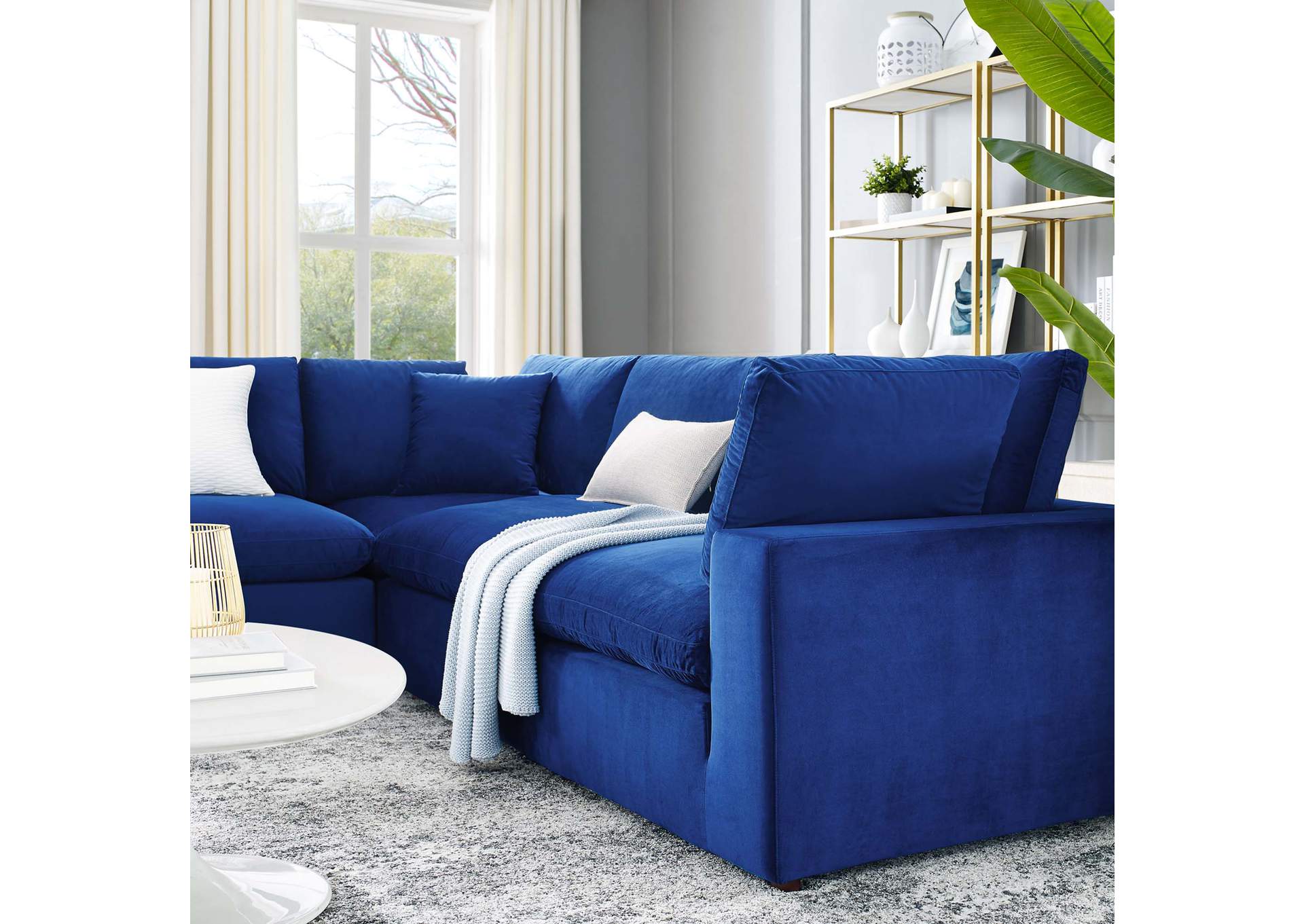 Navy Commix Down Filled Overstuffed Performance Velvet 5-Piece Sectional Sofa,Modway