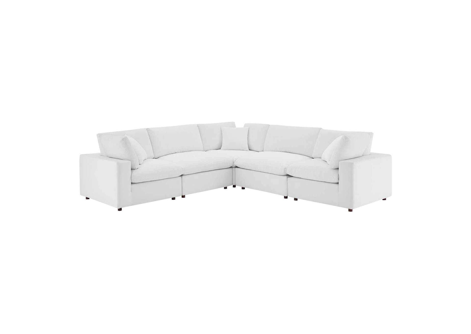 White Commix Down Filled Overstuffed Performance Velvet 5-Piece Sectional Sofa,Modway