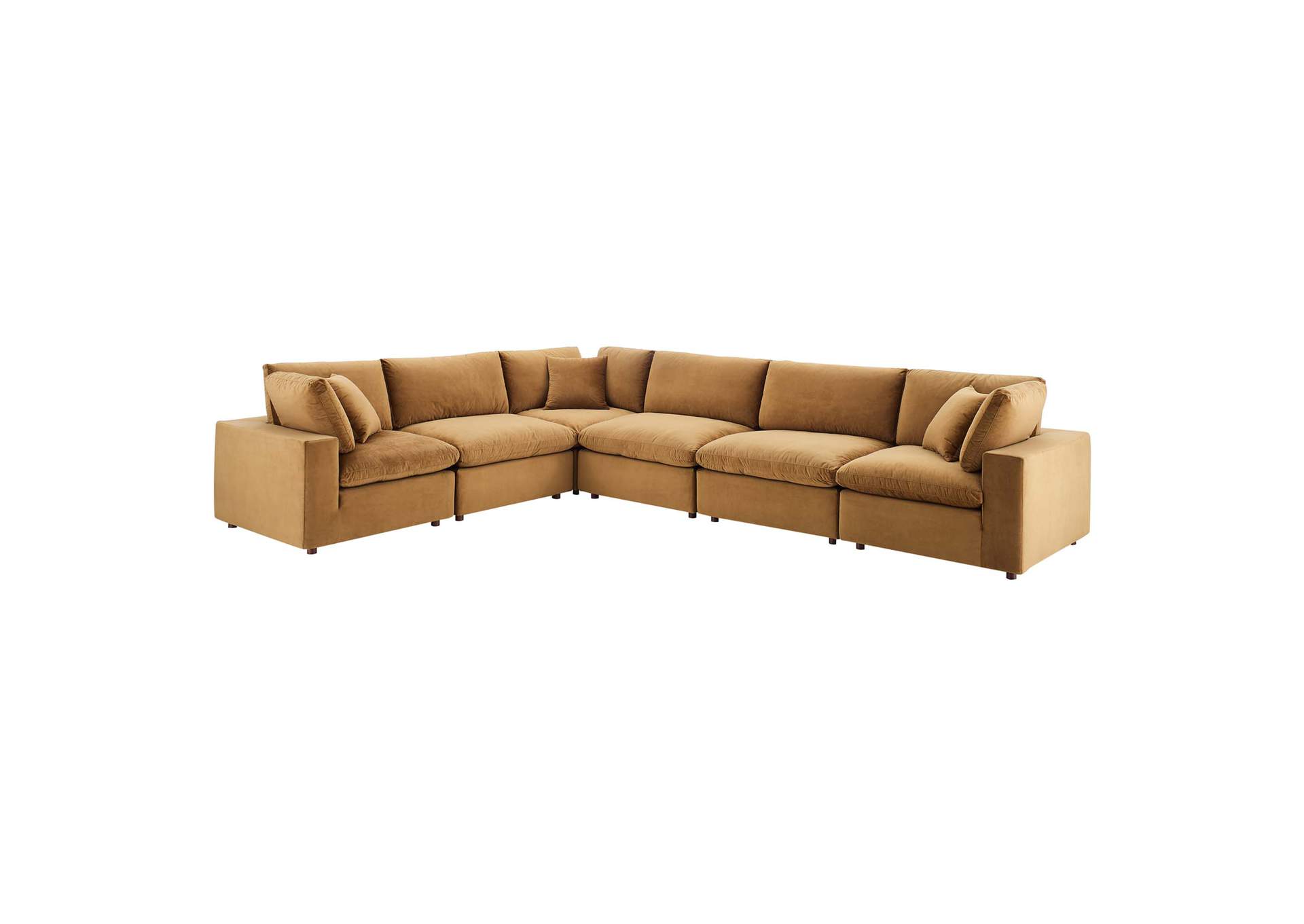 Cognac Commix Down Filled Overstuffed Performance Velvet 6-Piece Sectional Sofa,Modway