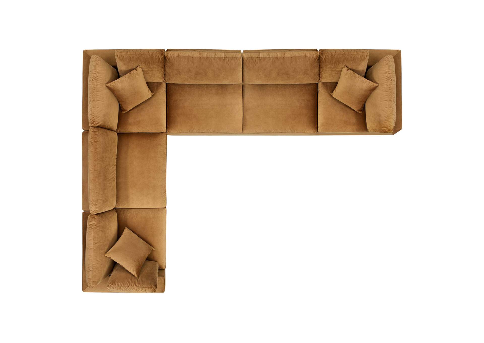 Cognac Commix Down Filled Overstuffed Performance Velvet 6-Piece Sectional Sofa,Modway