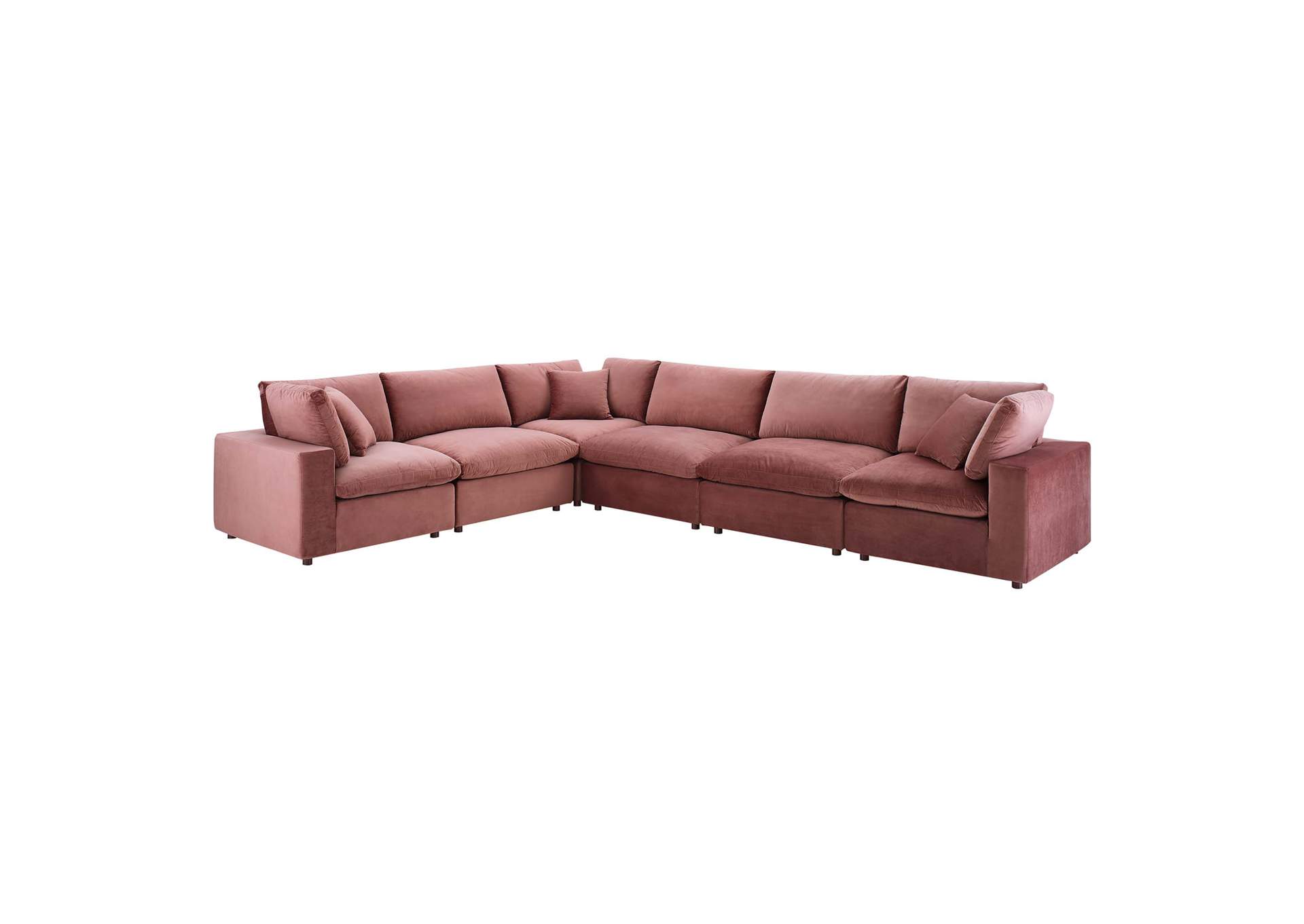 Dusty Rose Commix Down Filled Overstuffed Performance Velvet 6-Piece Sectional Sofa,Modway