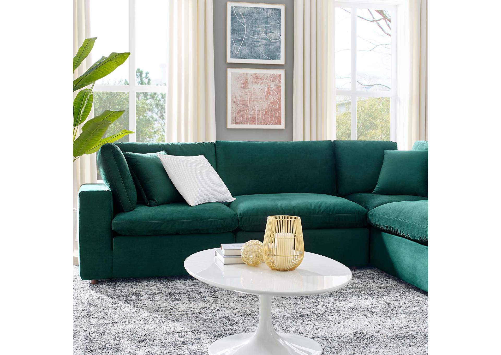 Green Commix Down Filled Overstuffed Performance Velvet 6-Piece Sectional Sofa,Modway