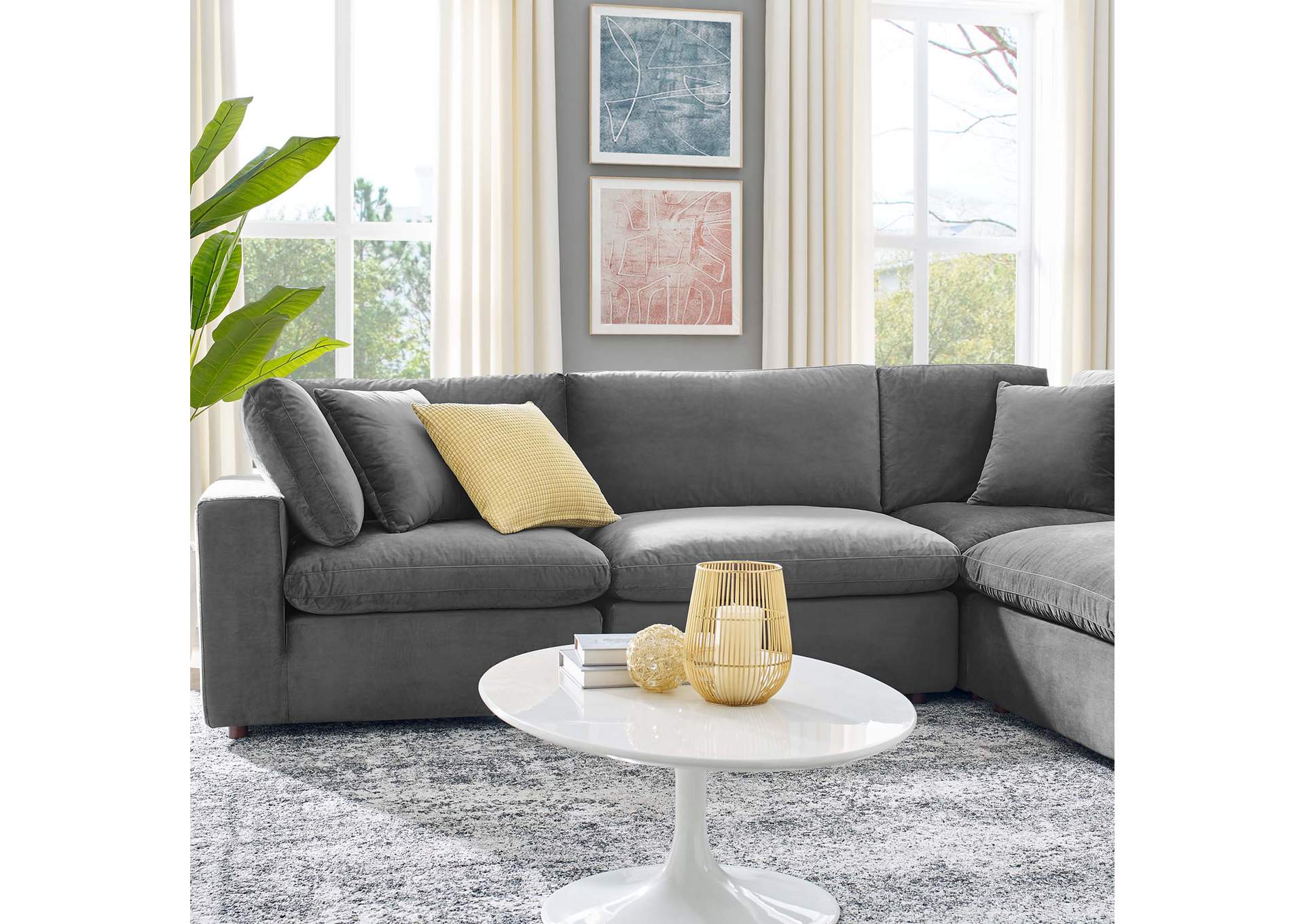 Gray Commix Down Filled Overstuffed Performance Velvet 6-Piece Sectional Sofa,Modway