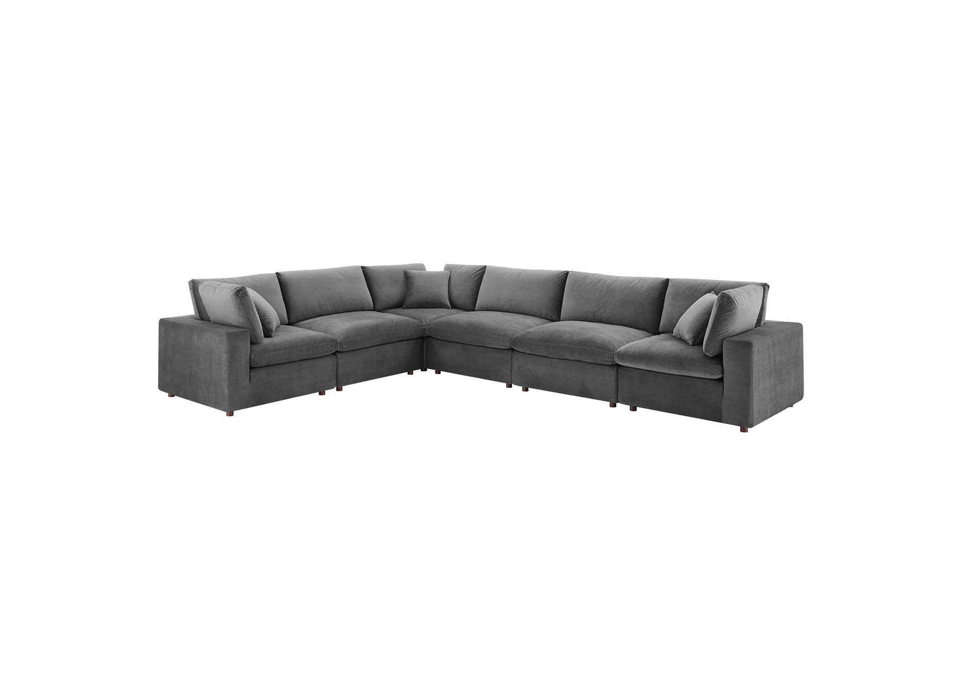 Gray Commix Down Filled Overstuffed Performance Velvet 6-Piece Sectional Sofa,Modway