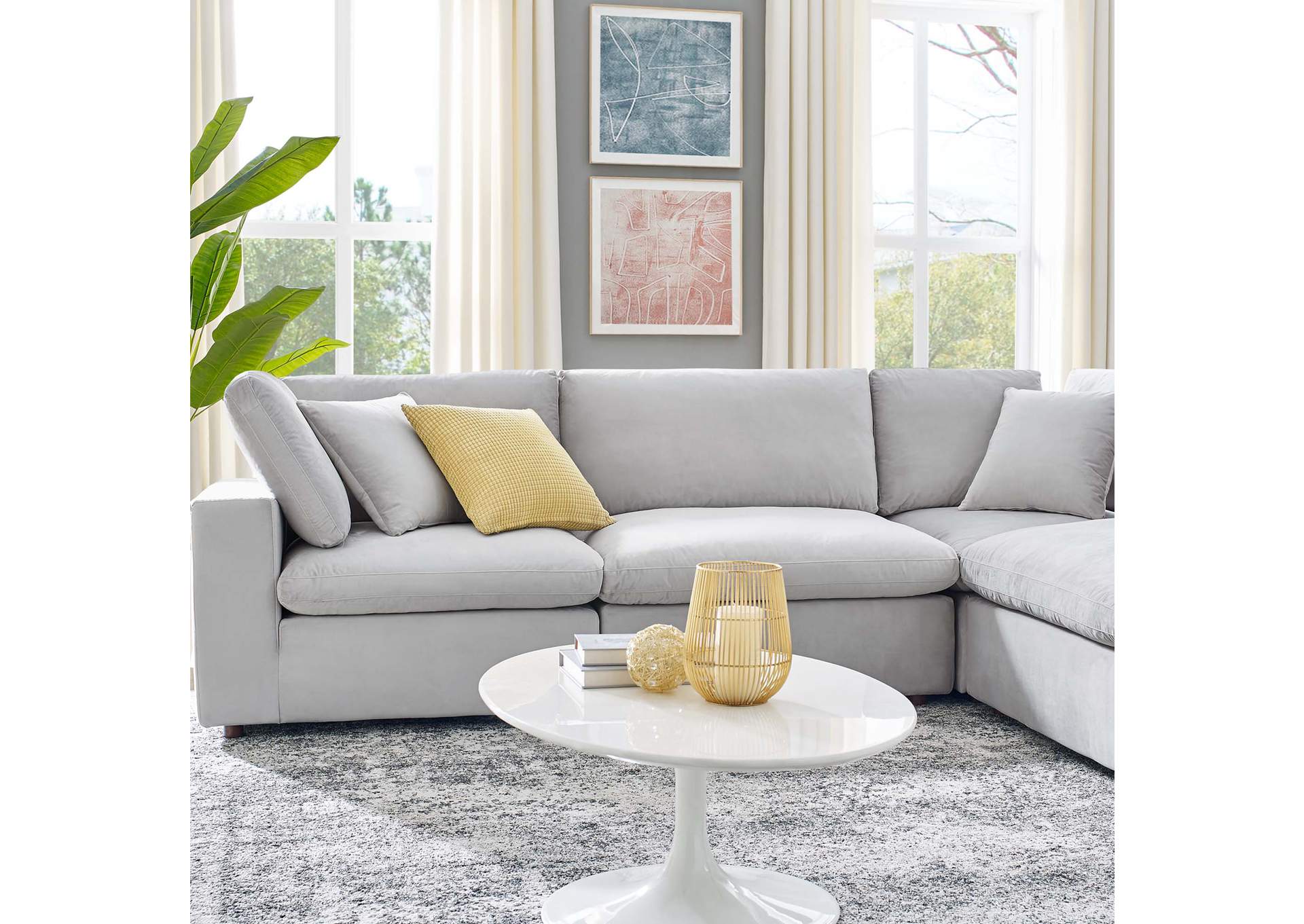 Light Gray Commix Down Filled Overstuffed Performance Velvet 6-Piece Sectional Sofa,Modway