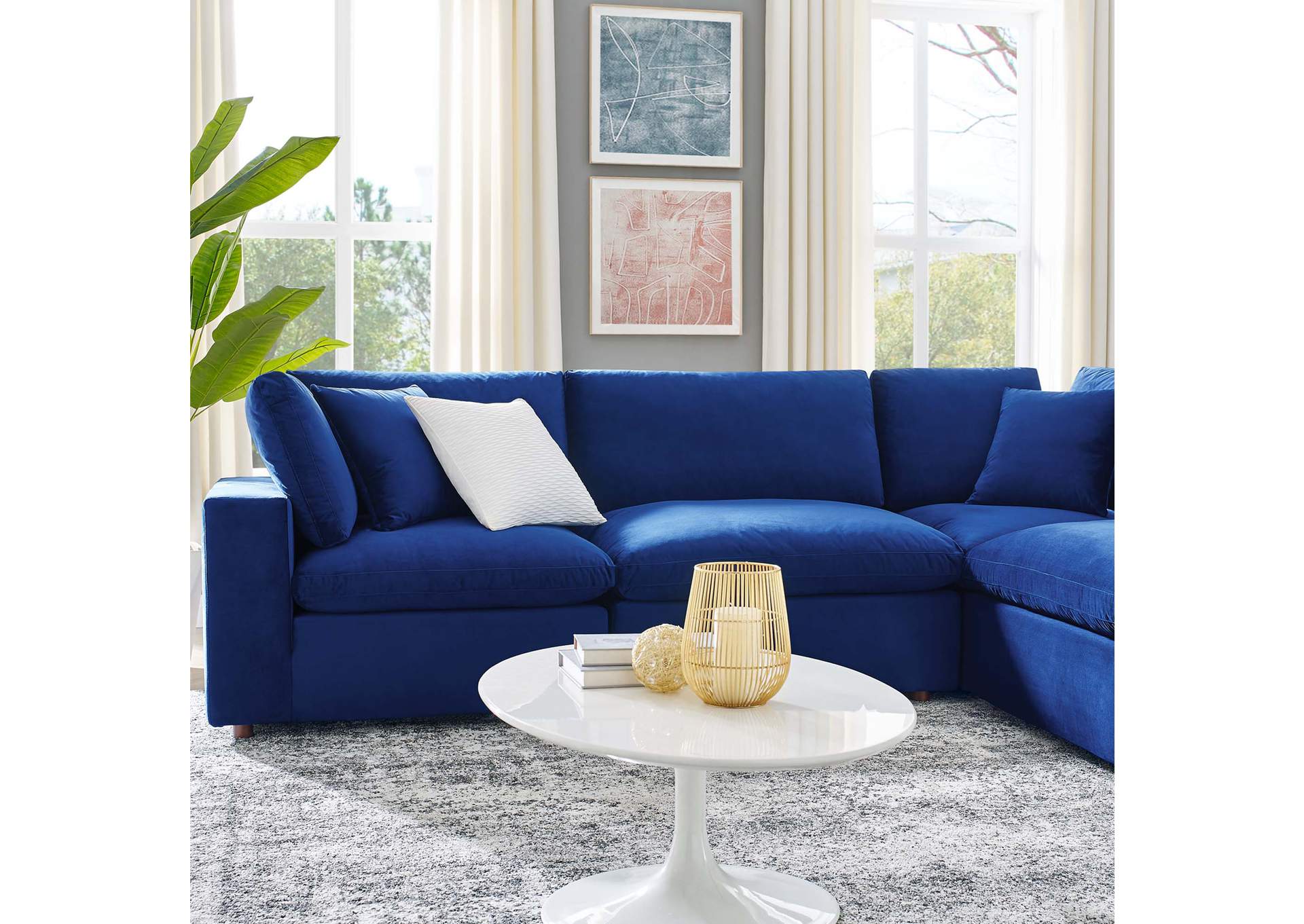 Navy Commix Down Filled Overstuffed Performance Velvet 6-Piece Sectional Sofa,Modway