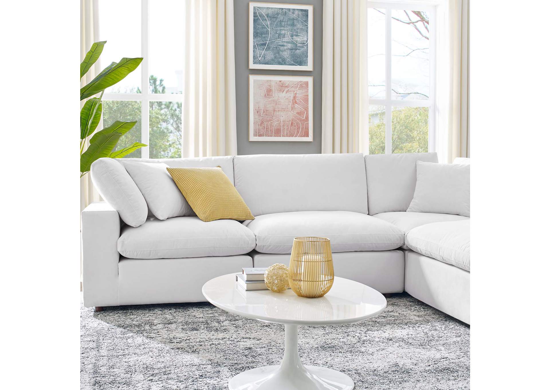 White Commix Down Filled Overstuffed Performance Velvet 6-Piece Sectional Sofa,Modway