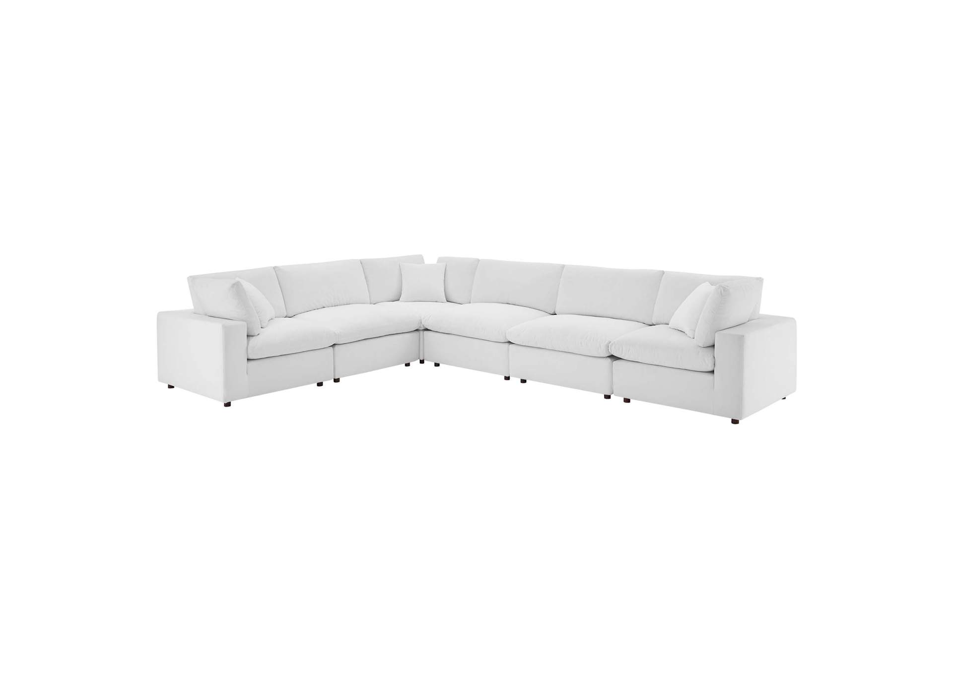White Commix Down Filled Overstuffed Performance Velvet 6-Piece Sectional Sofa,Modway