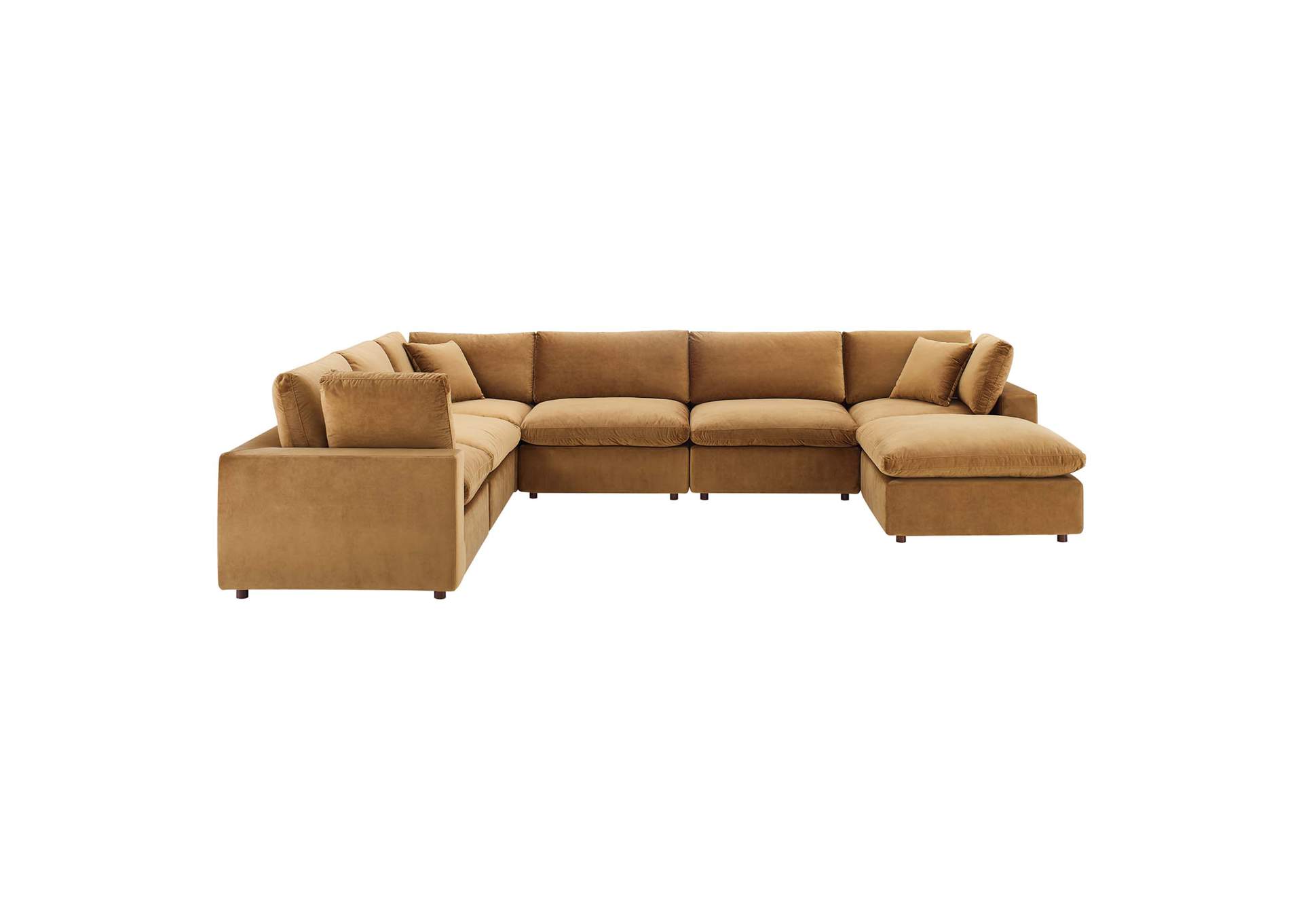 Cognac Commix Down Filled Overstuffed Performance Velvet 7-Piece Sectional Sofa,Modway