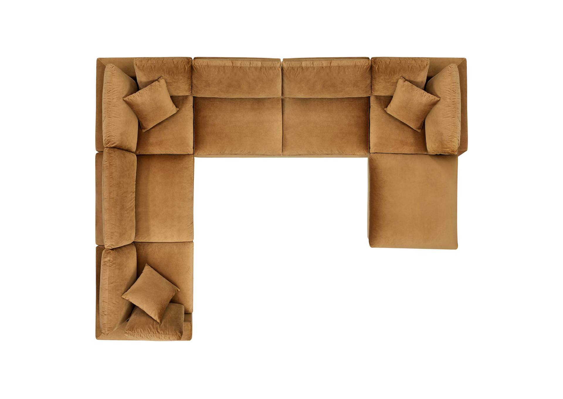 Cognac Commix Down Filled Overstuffed Performance Velvet 7-Piece Sectional Sofa,Modway