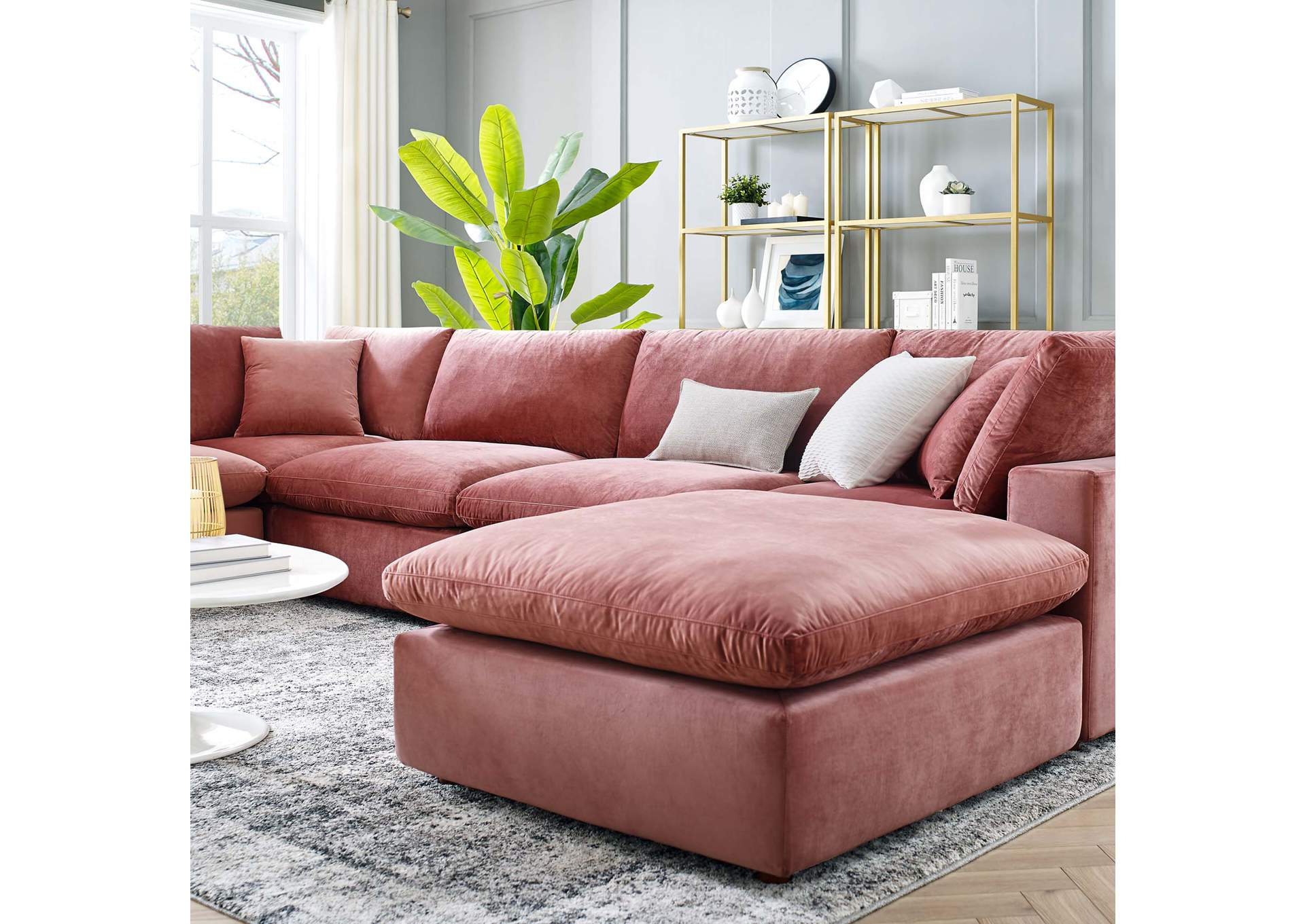 Dusty Rose Commix Down Filled Overstuffed Performance Velvet 7-Piece Sectional Sofa,Modway