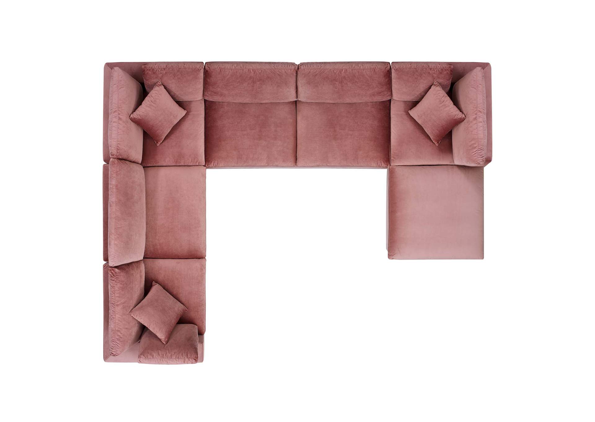 Dusty Rose Commix Down Filled Overstuffed Performance Velvet 7-Piece Sectional Sofa,Modway