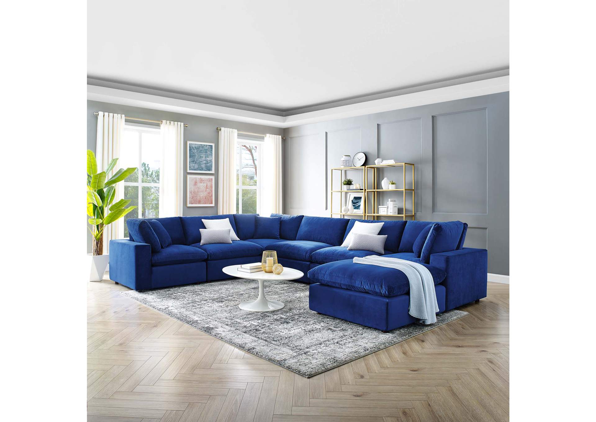 Navy Commix Down Filled Overstuffed Performance Velvet 7-Piece Sectional Sofa,Modway