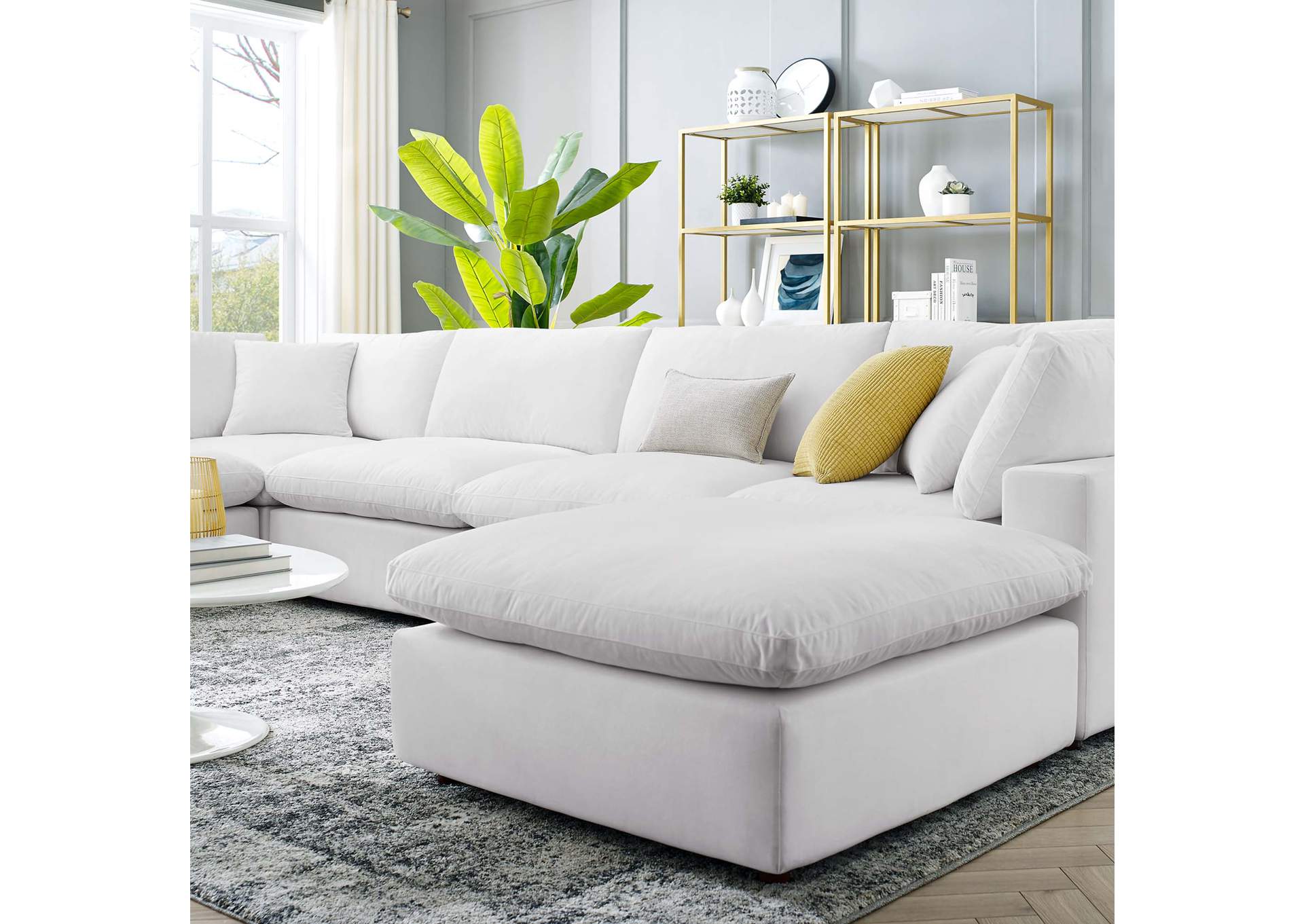 White Commix Down Filled Overstuffed Performance Velvet 7-Piece Sectional Sofa,Modway