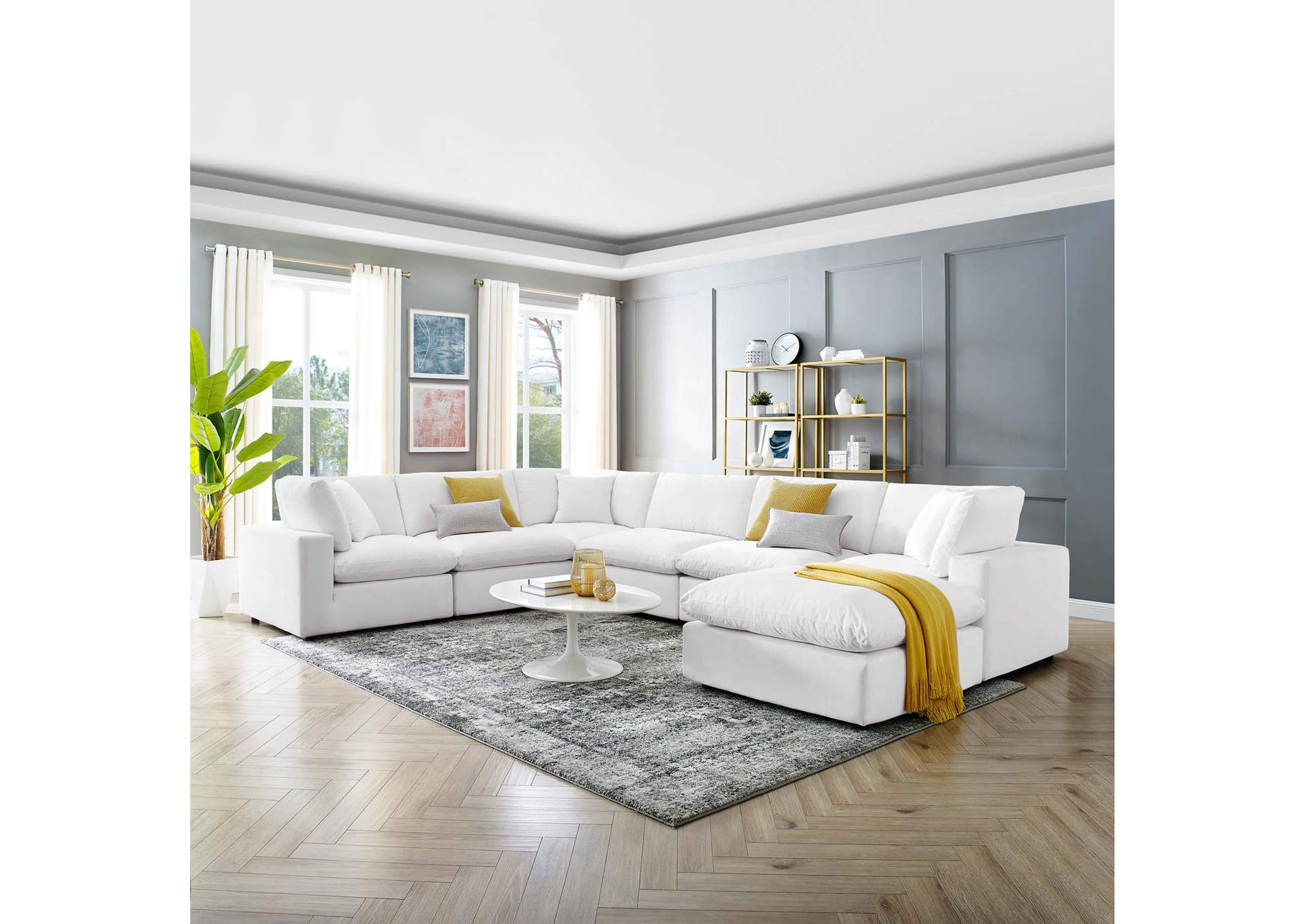 White Commix Down Filled Overstuffed Performance Velvet 7-Piece Sectional Sofa,Modway