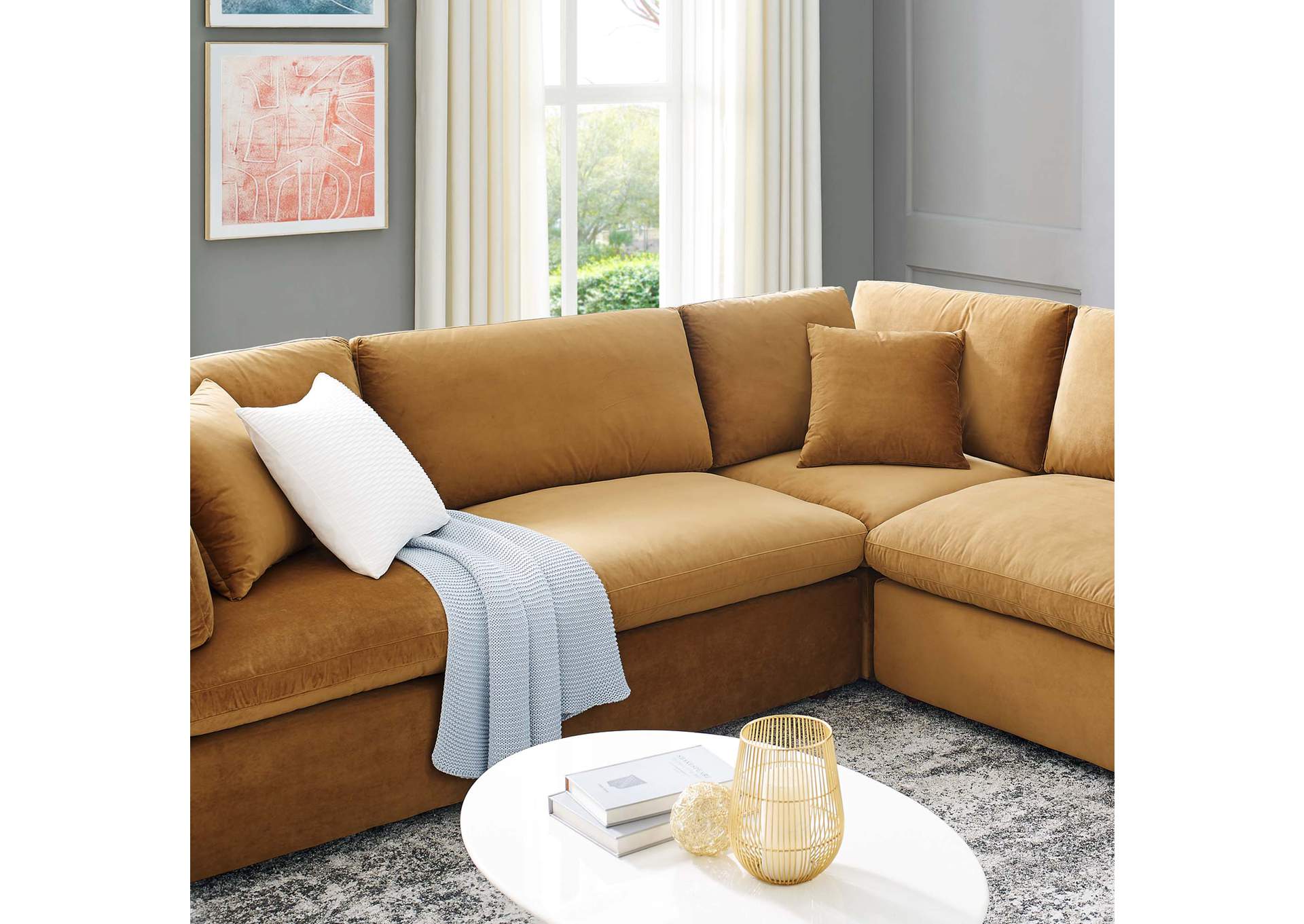 Cognac Commix Down Filled Overstuffed Performance Velvet 	8-Piece Sectional Sofa,Modway