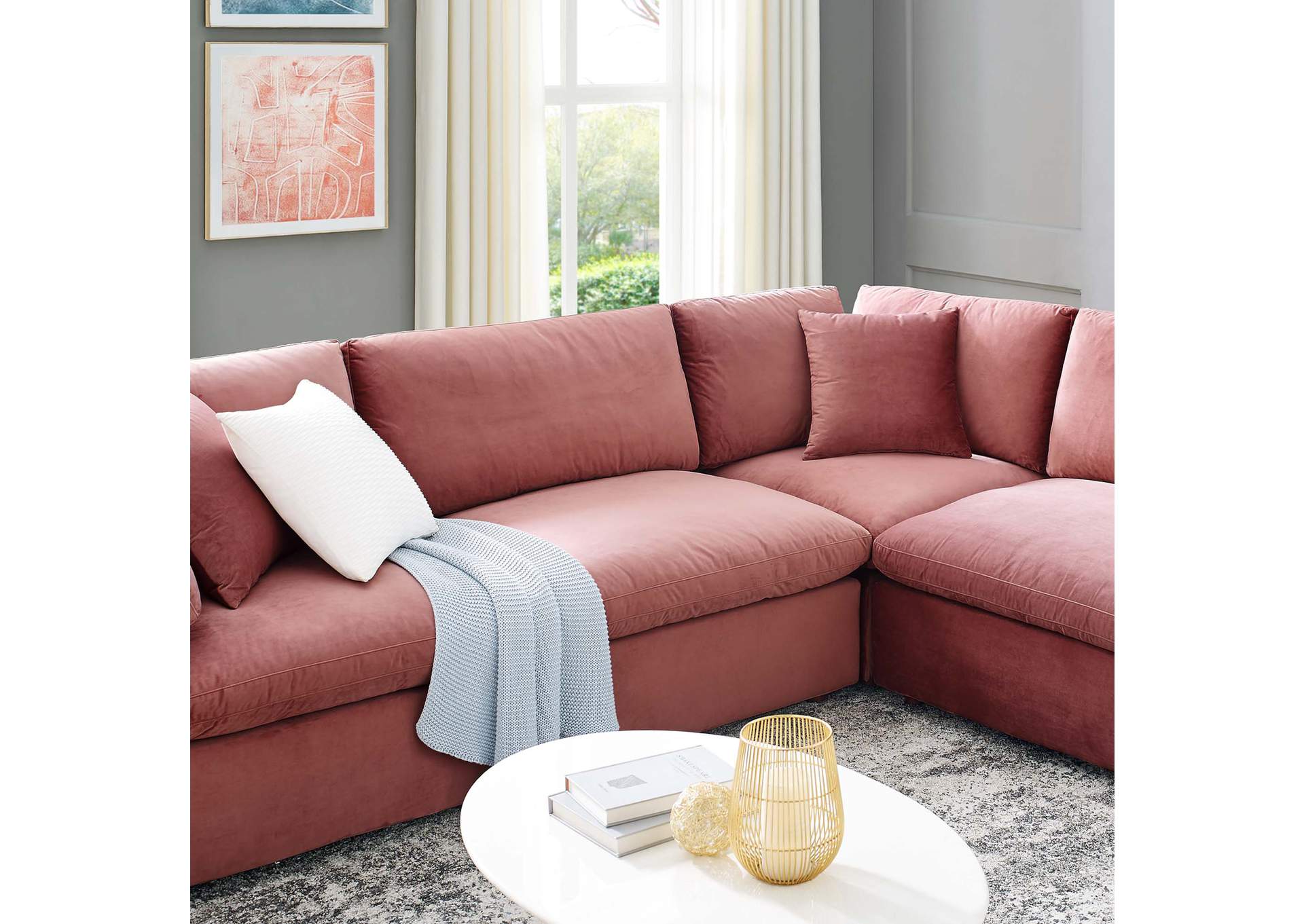 Dusty Rose Commix Down Filled Overstuffed Performance Velvet 	8-Piece Sectional Sofa,Modway