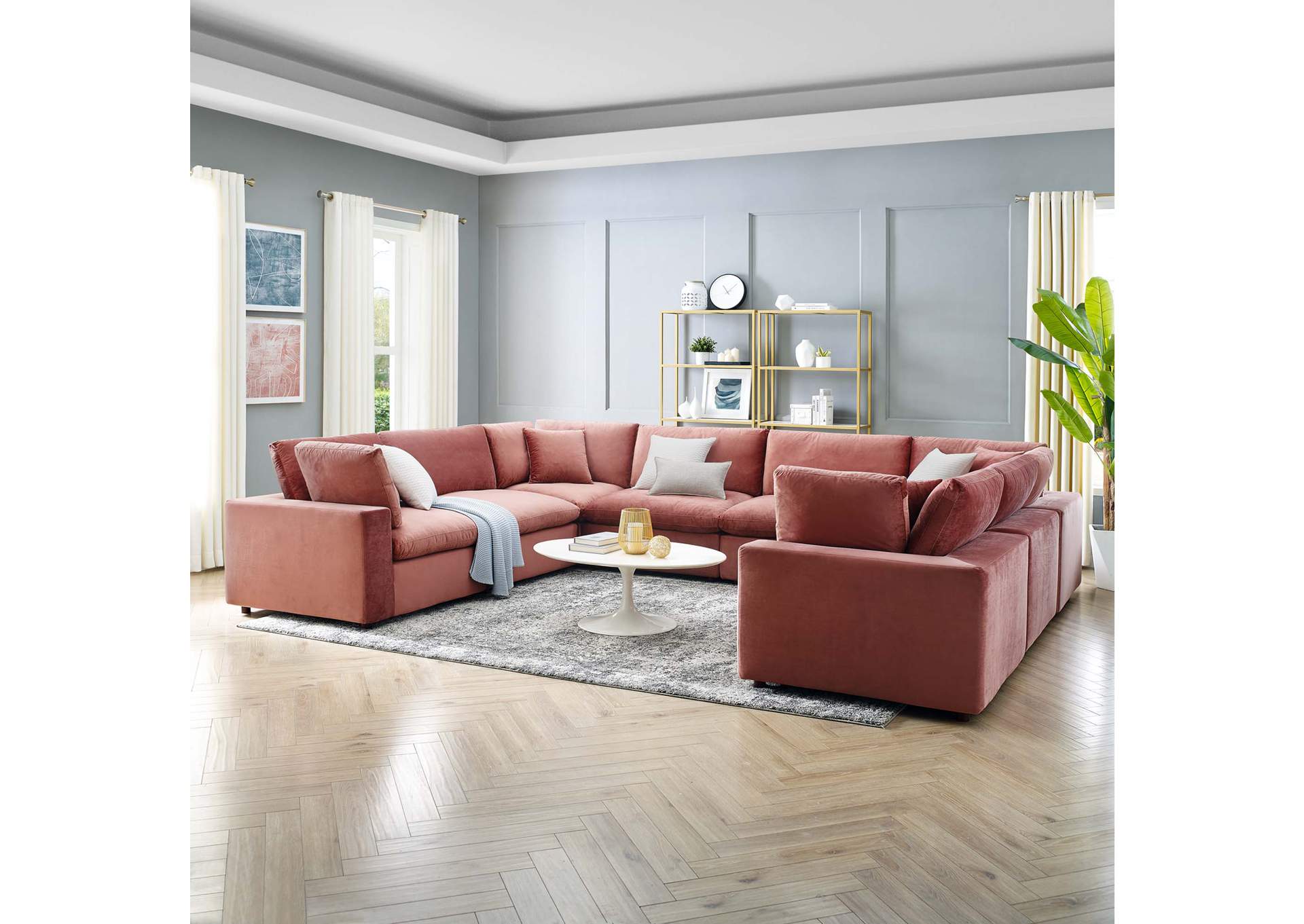 Dusty Rose Commix Down Filled Overstuffed Performance Velvet 	8-Piece Sectional Sofa,Modway