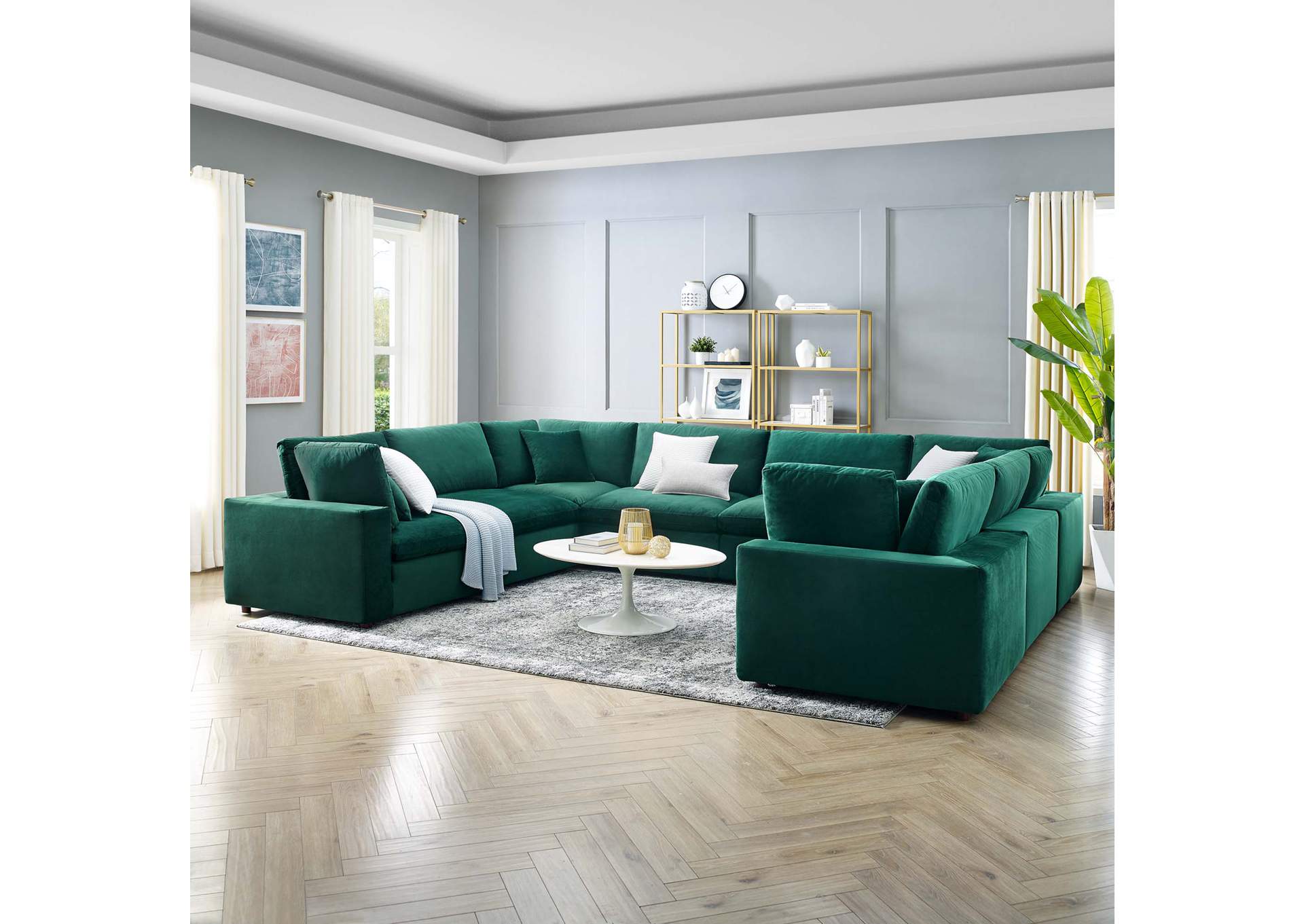 Green Commix Down Filled Overstuffed Performance Velvet 	8-Piece Sectional Sofa,Modway