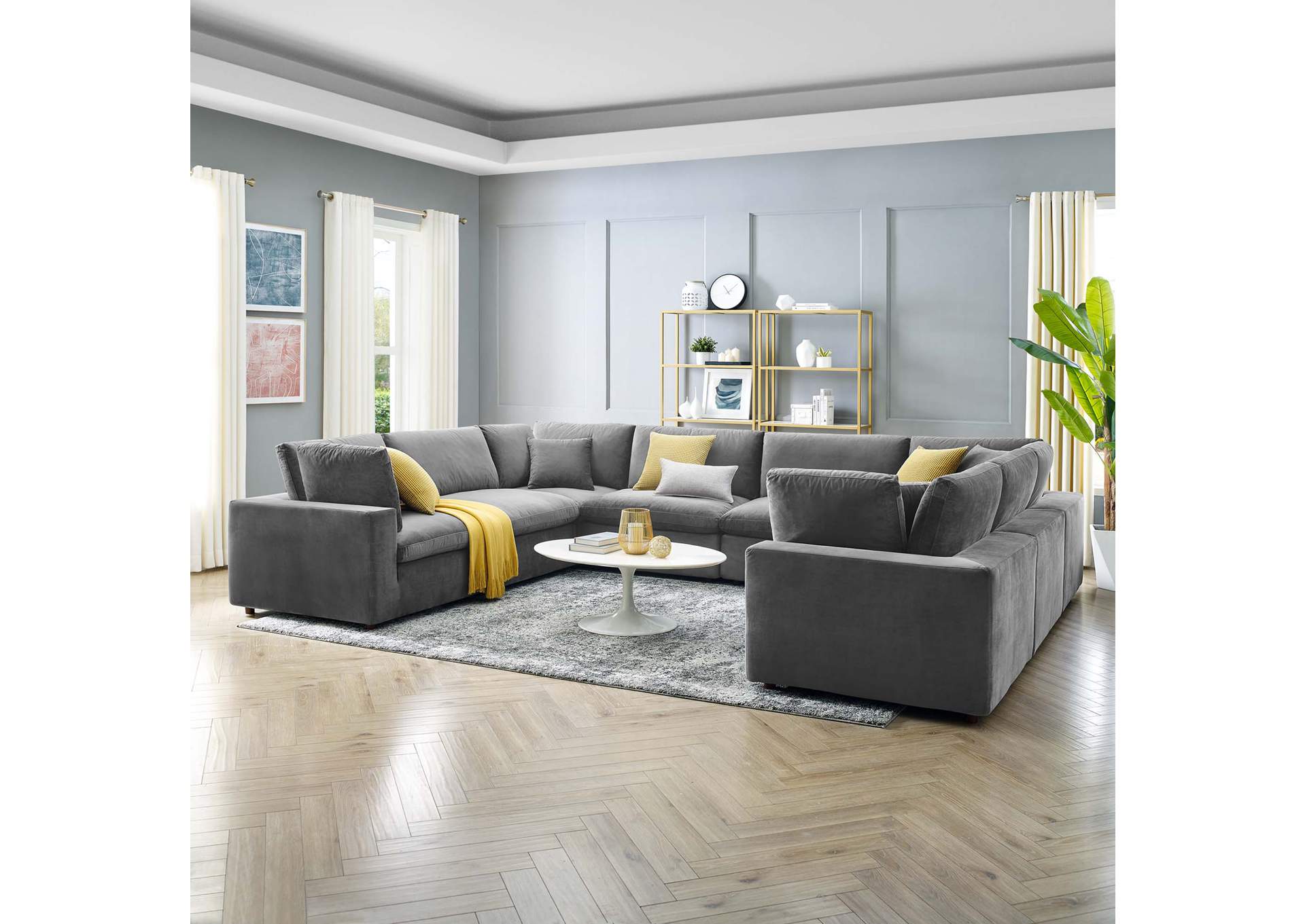 Gray Commix Down Filled Overstuffed Performance Velvet 	8-Piece Sectional Sofa,Modway