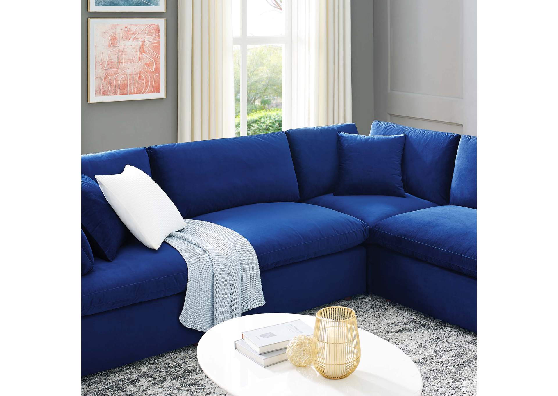 Navy Commix Down Filled Overstuffed Performance Velvet 	8-Piece Sectional Sofa,Modway