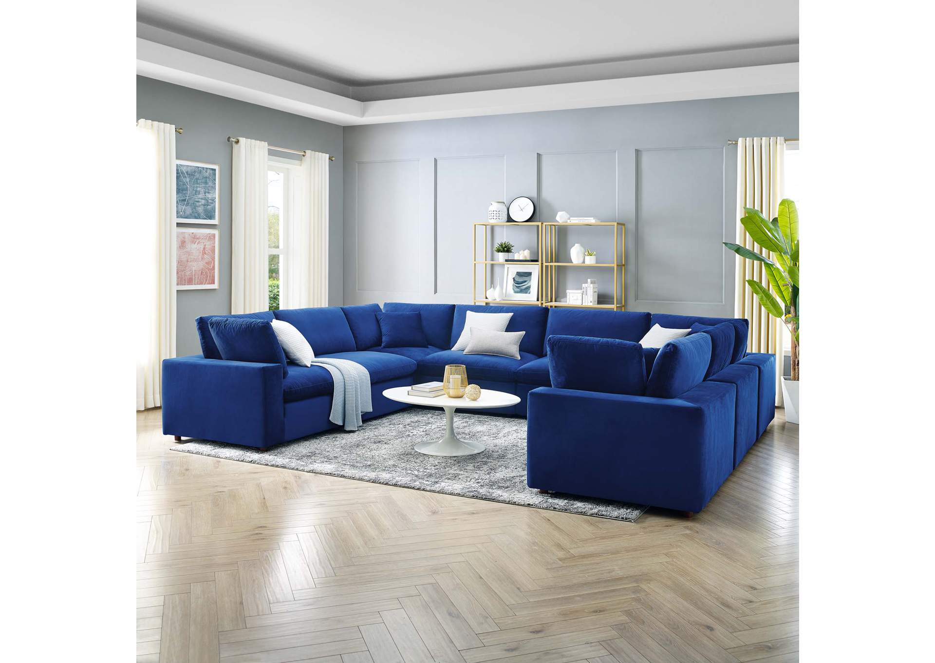 Navy Commix Down Filled Overstuffed Performance Velvet 	8-Piece Sectional Sofa,Modway