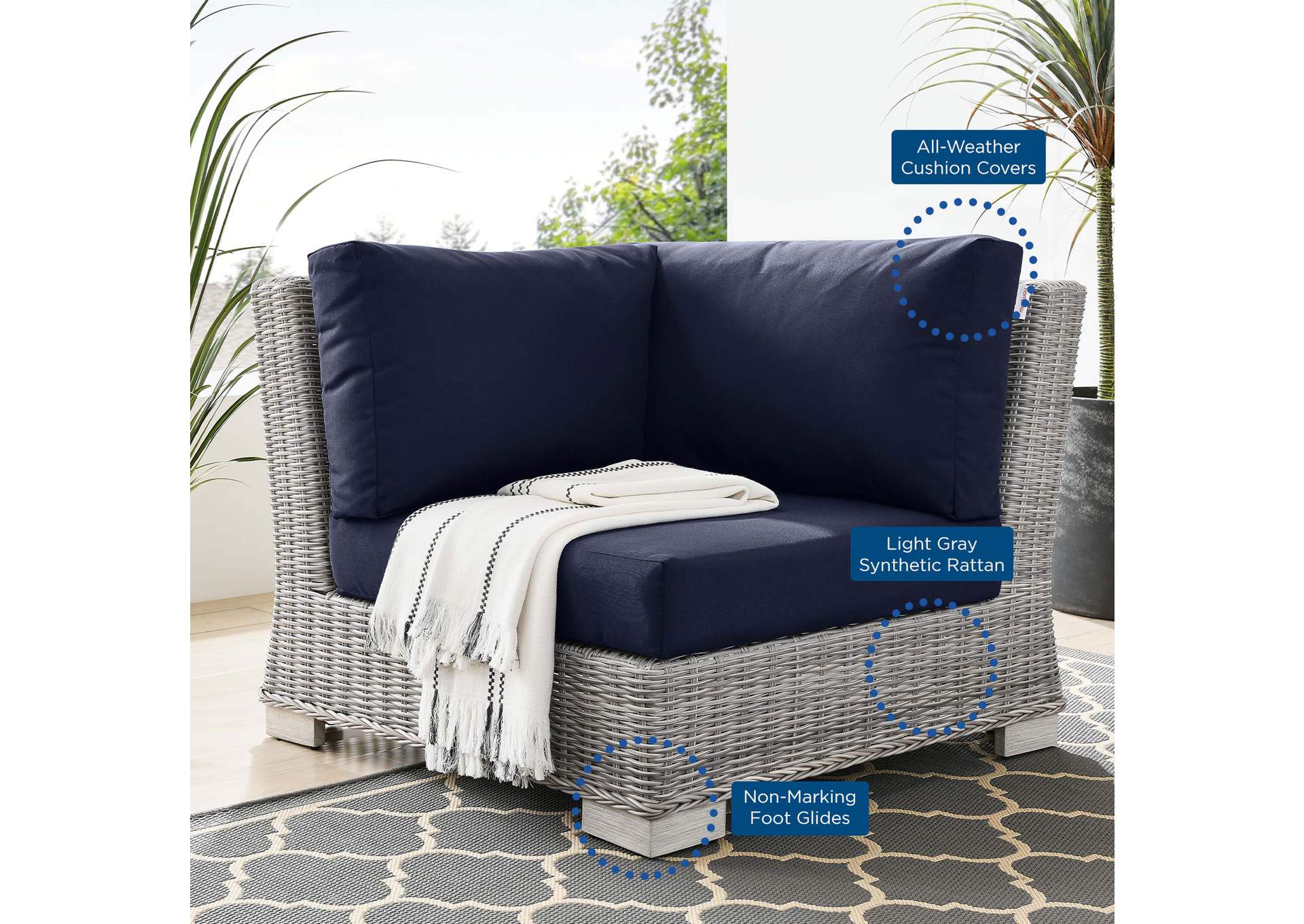 Conway Outdoor Patio Wicker Rattan Corner Chair,Modway