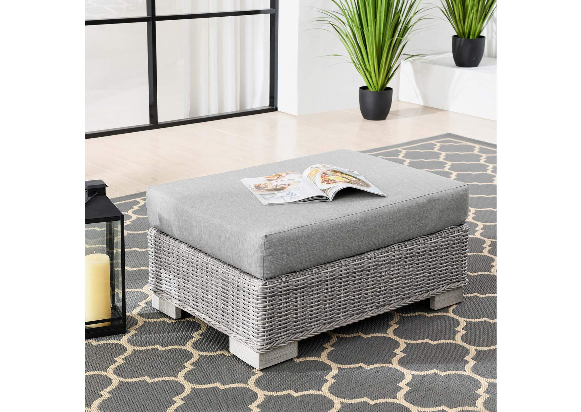 Conway Outdoor Patio Wicker Rattan Ottoman,Modway