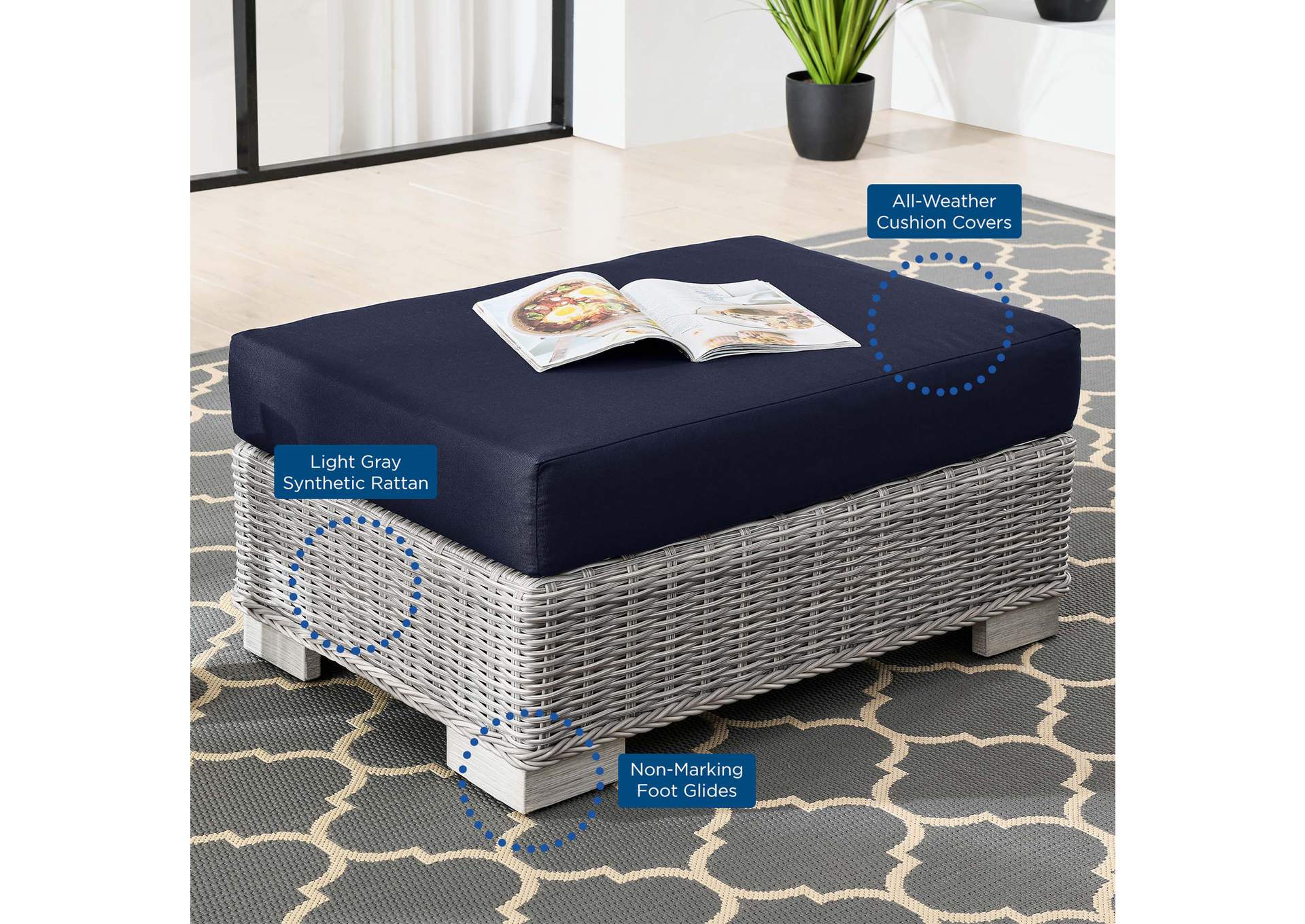 Conway Outdoor Patio Wicker Rattan Ottoman,Modway