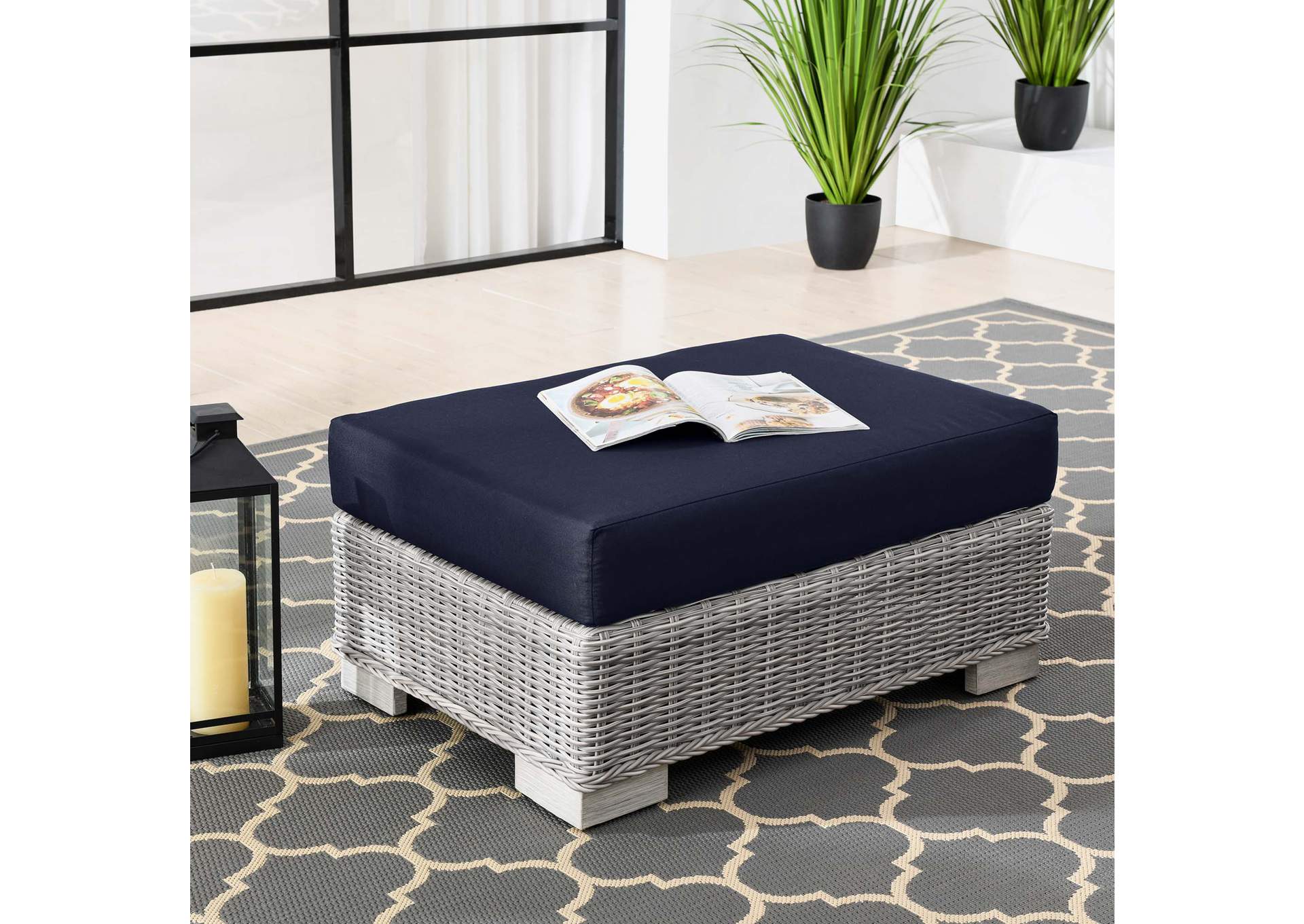 Conway Outdoor Patio Wicker Rattan Ottoman,Modway