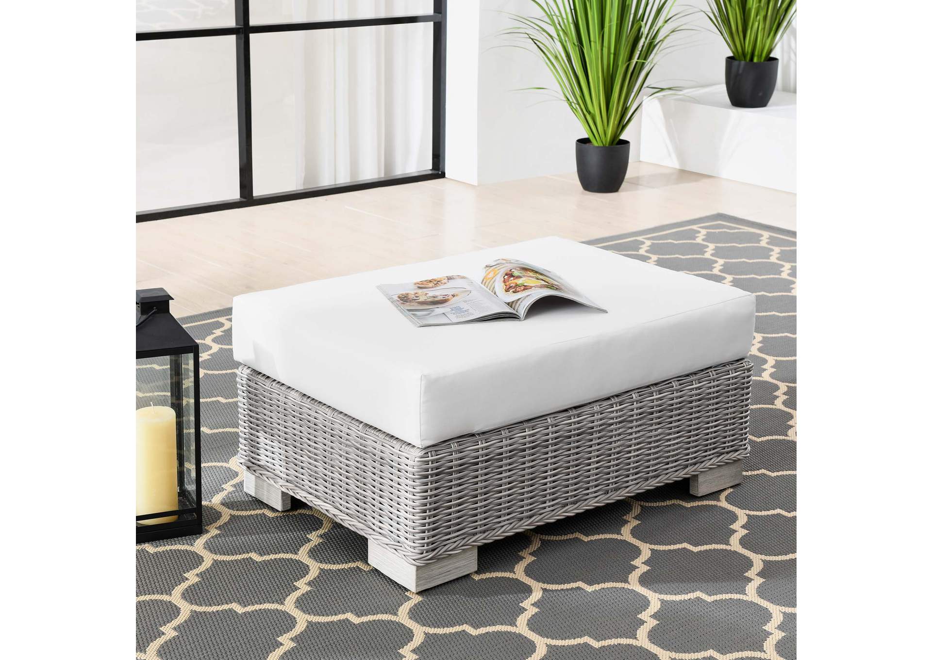 Conway Outdoor Patio Wicker Rattan Ottoman,Modway