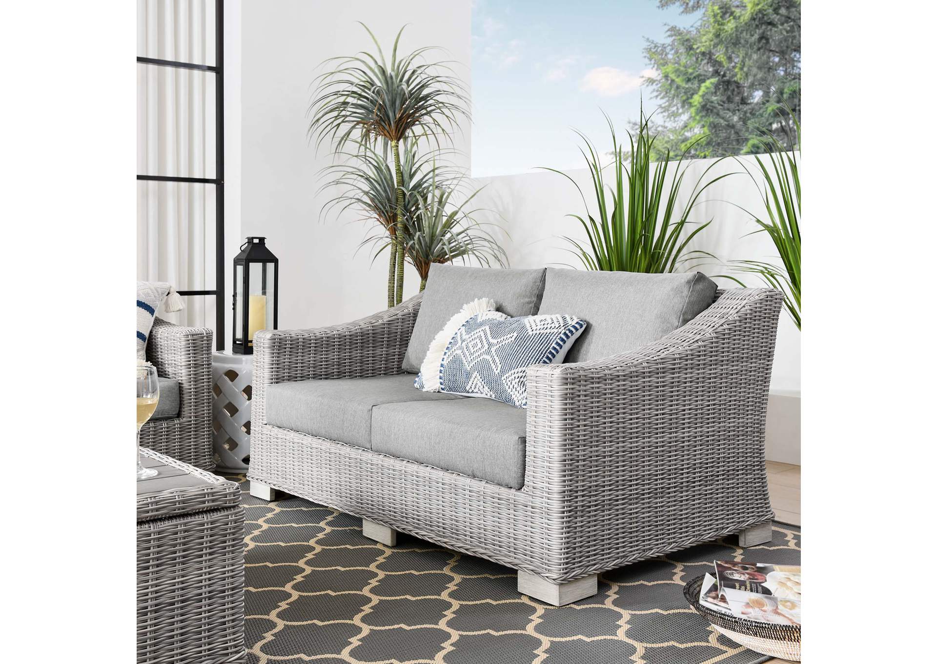 Conway Outdoor Patio Wicker Rattan Loveseat,Modway