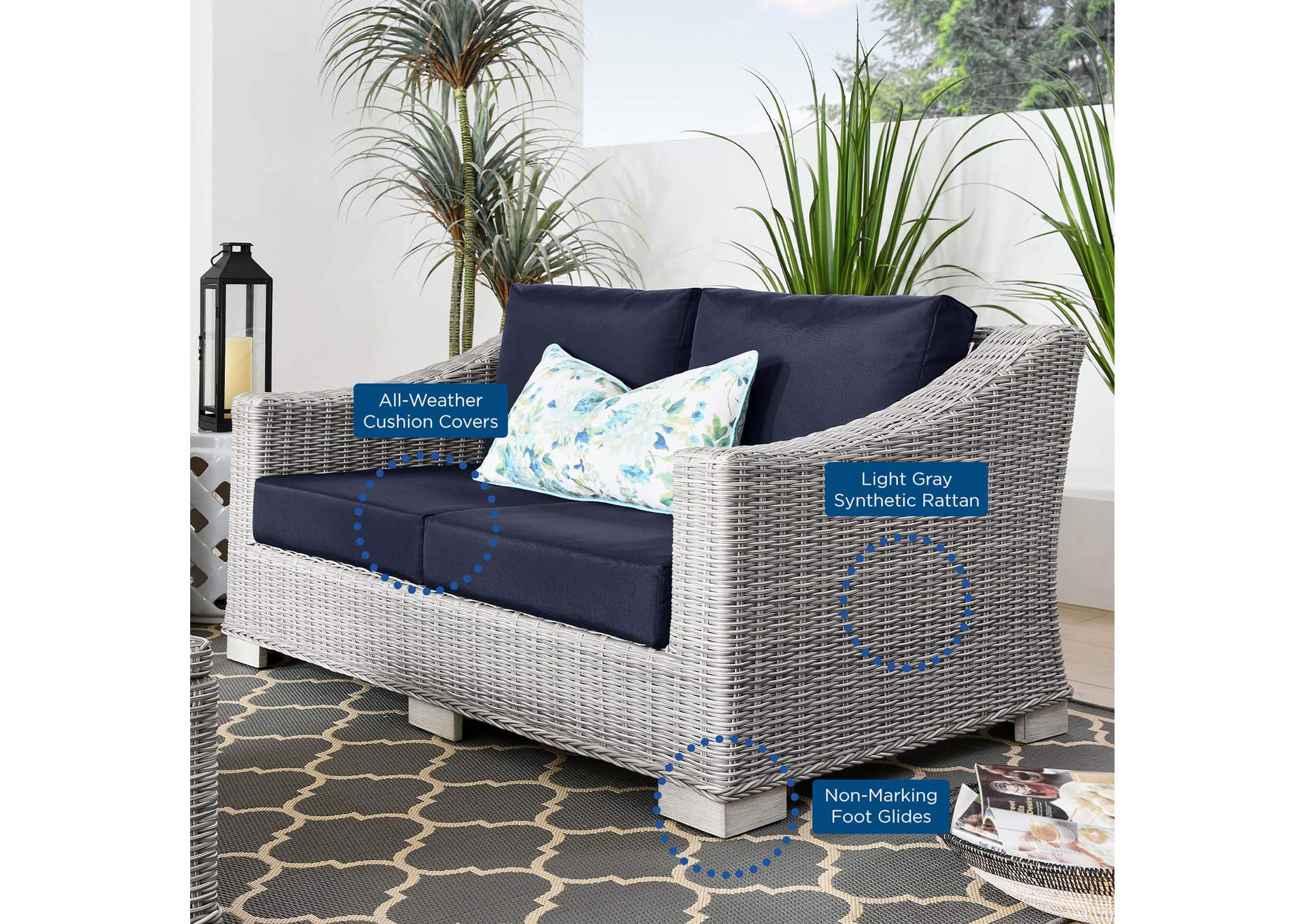 Conway Outdoor Patio Wicker Rattan Loveseat,Modway