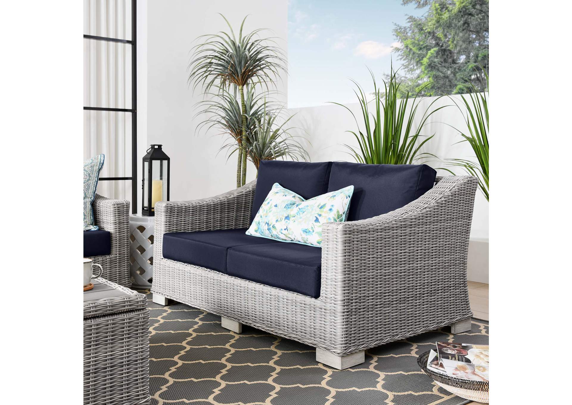 Conway Outdoor Patio Wicker Rattan Loveseat,Modway