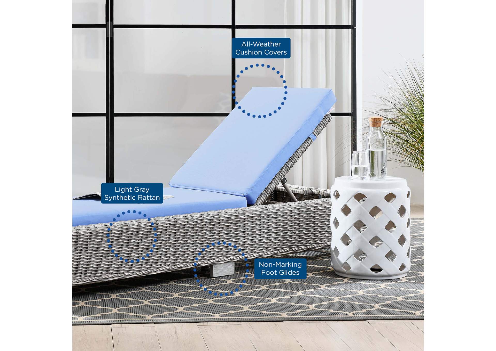 Conway Outdoor Patio Wicker Rattan Chaise Lounge,Modway