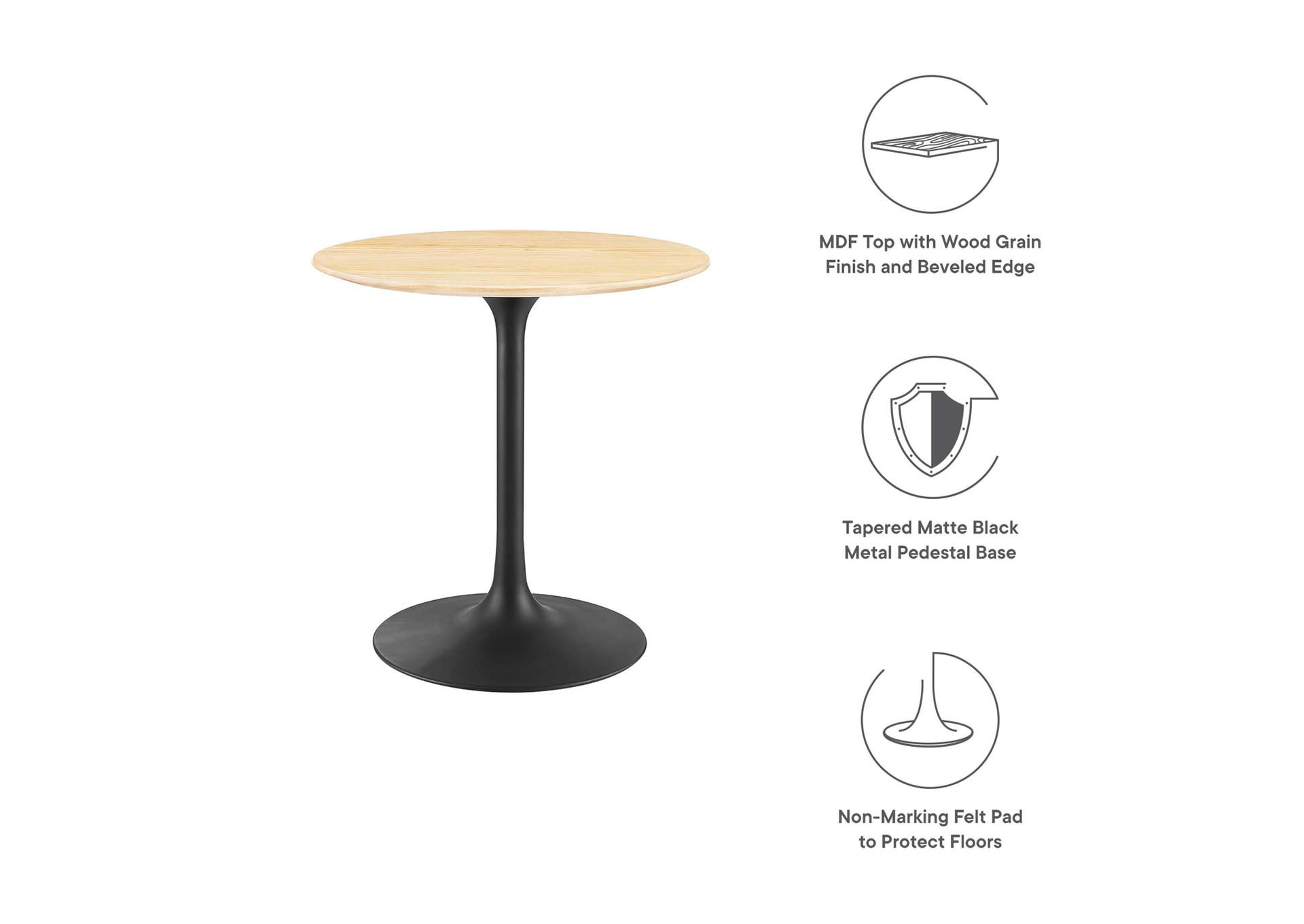 Black Natural Lippa 28" Wood Dining Table,Modway