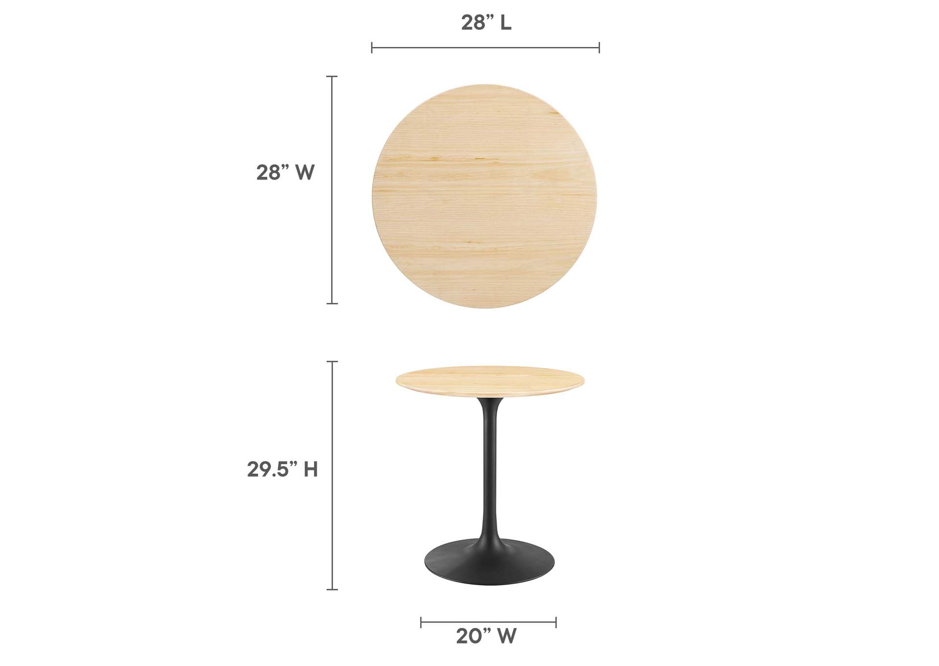Black Natural Lippa 28" Wood Dining Table,Modway