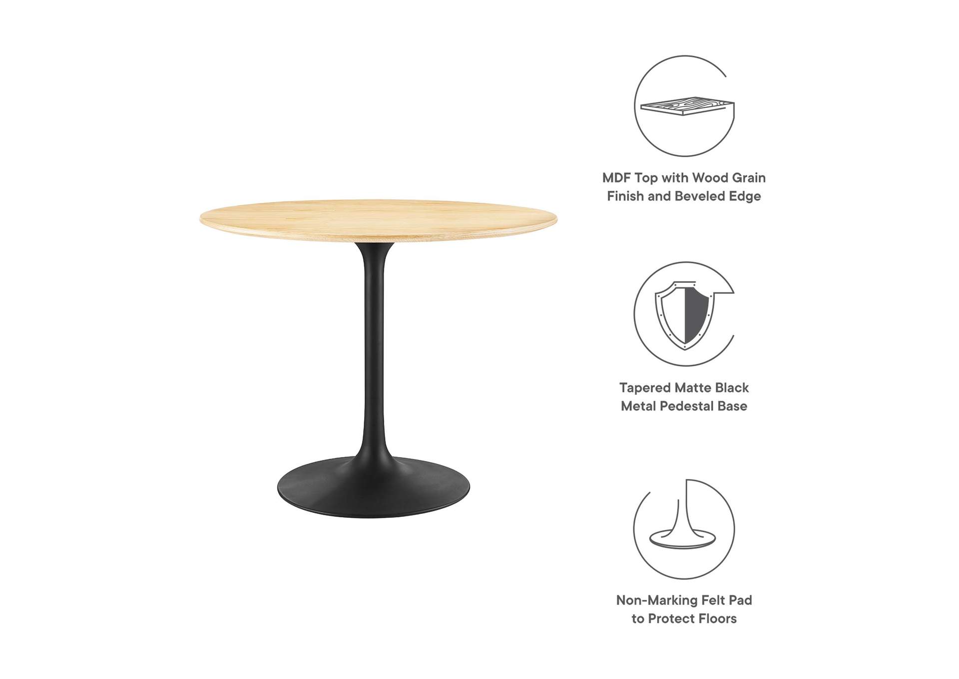 Black Natural Lippa 36" Wood Dining Table,Modway