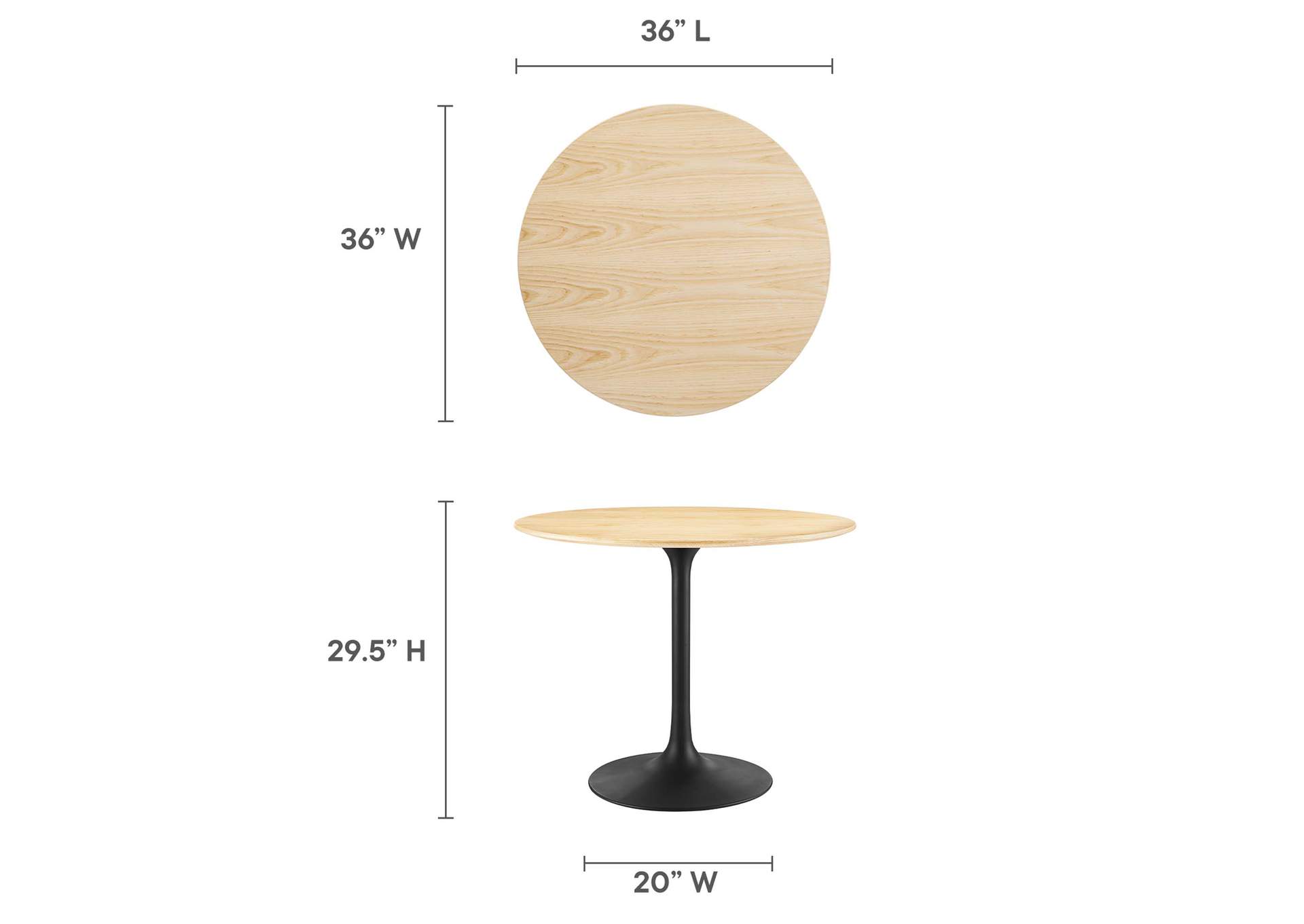 Black Natural Lippa 36" Wood Dining Table,Modway