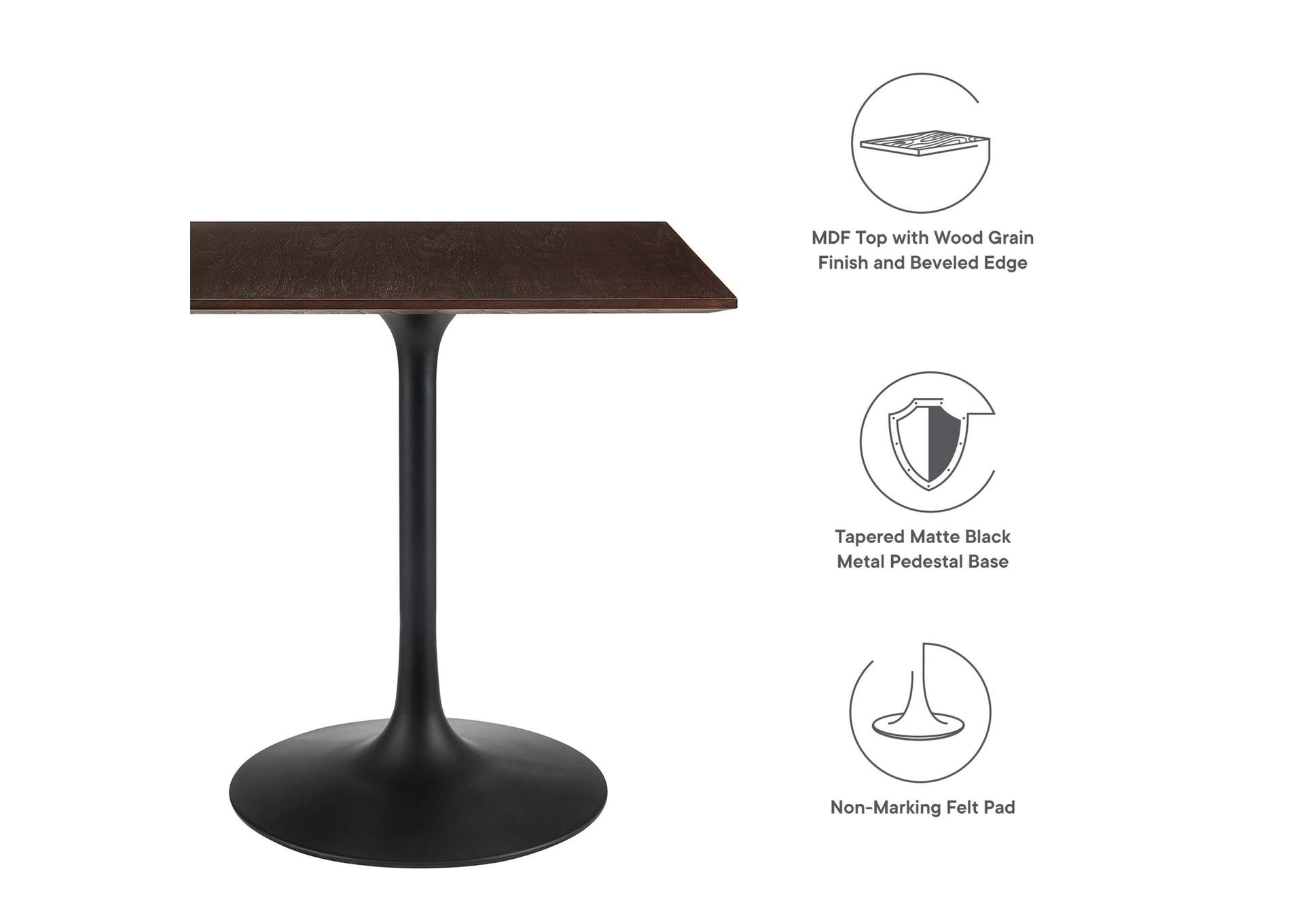 Black Cherry Walnut Lippa 28" Wood Square Dining Table,Modway