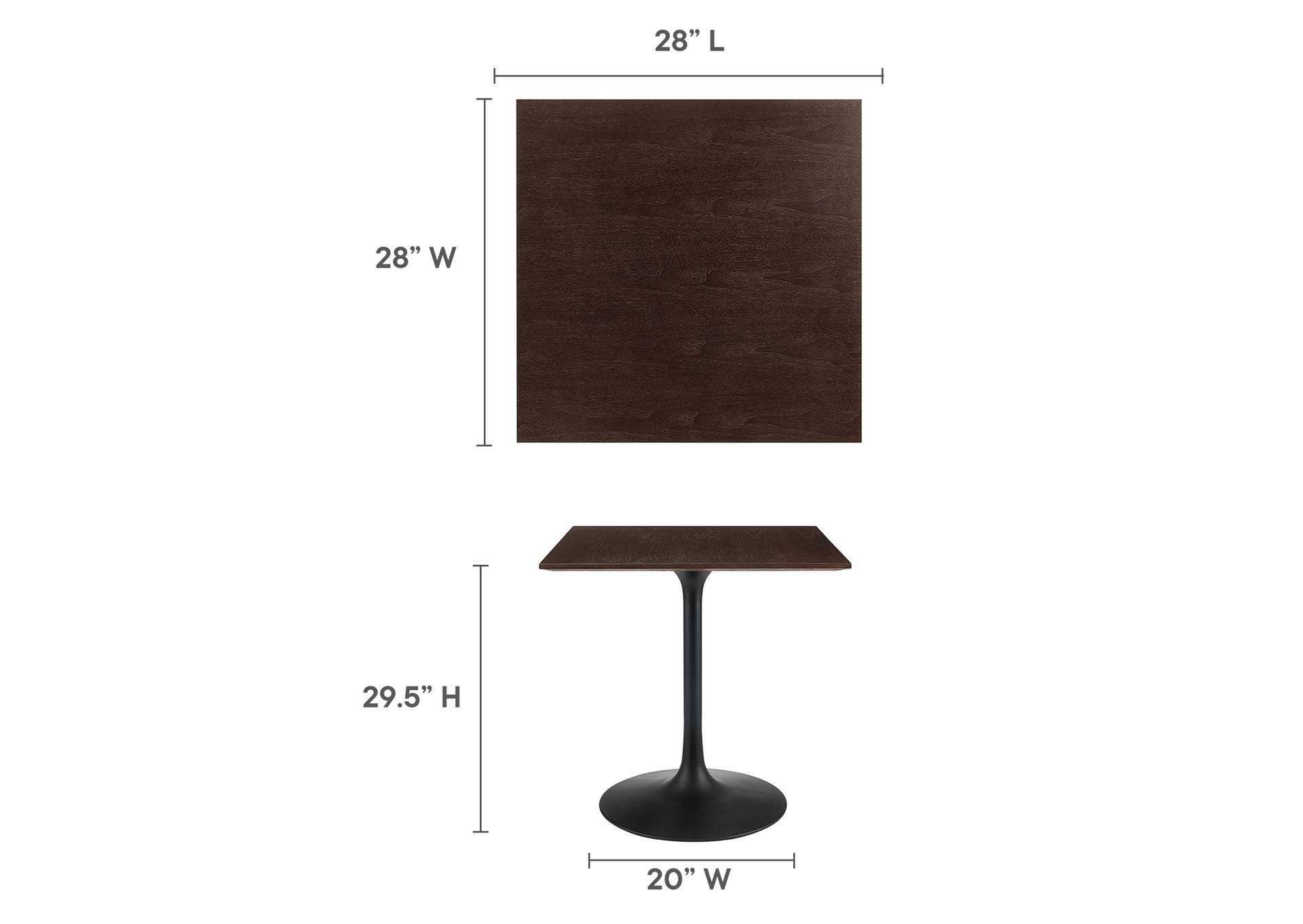 Black Cherry Walnut Lippa 28" Wood Square Dining Table,Modway