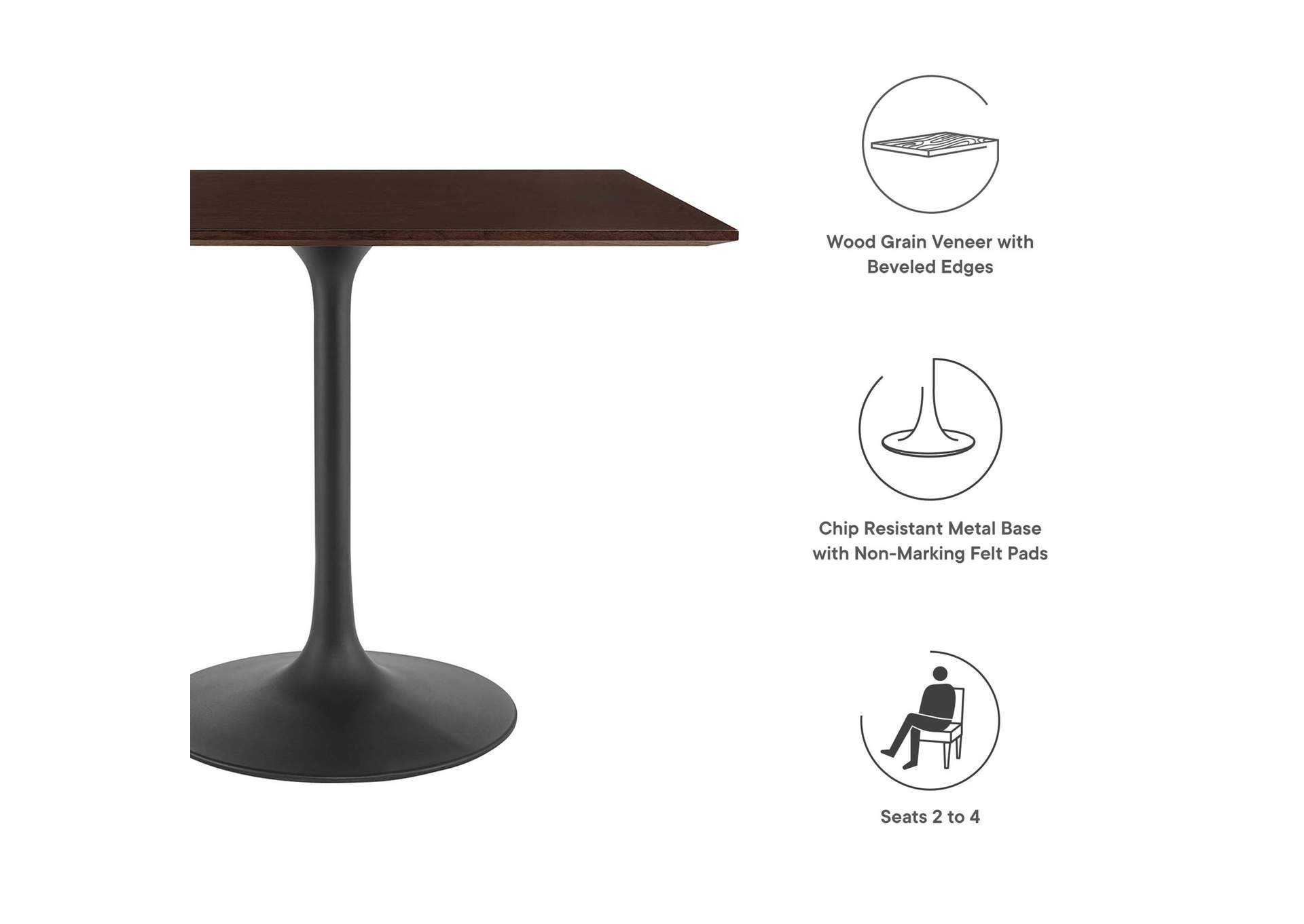 Black Cherry Walnut Lippa 36" Wood Square Dining Table,Modway