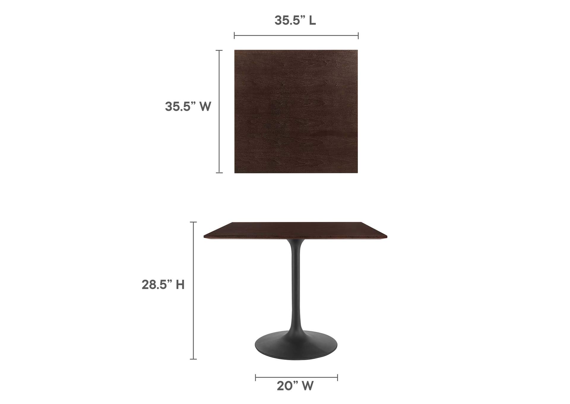Black Cherry Walnut Lippa 36" Wood Square Dining Table,Modway