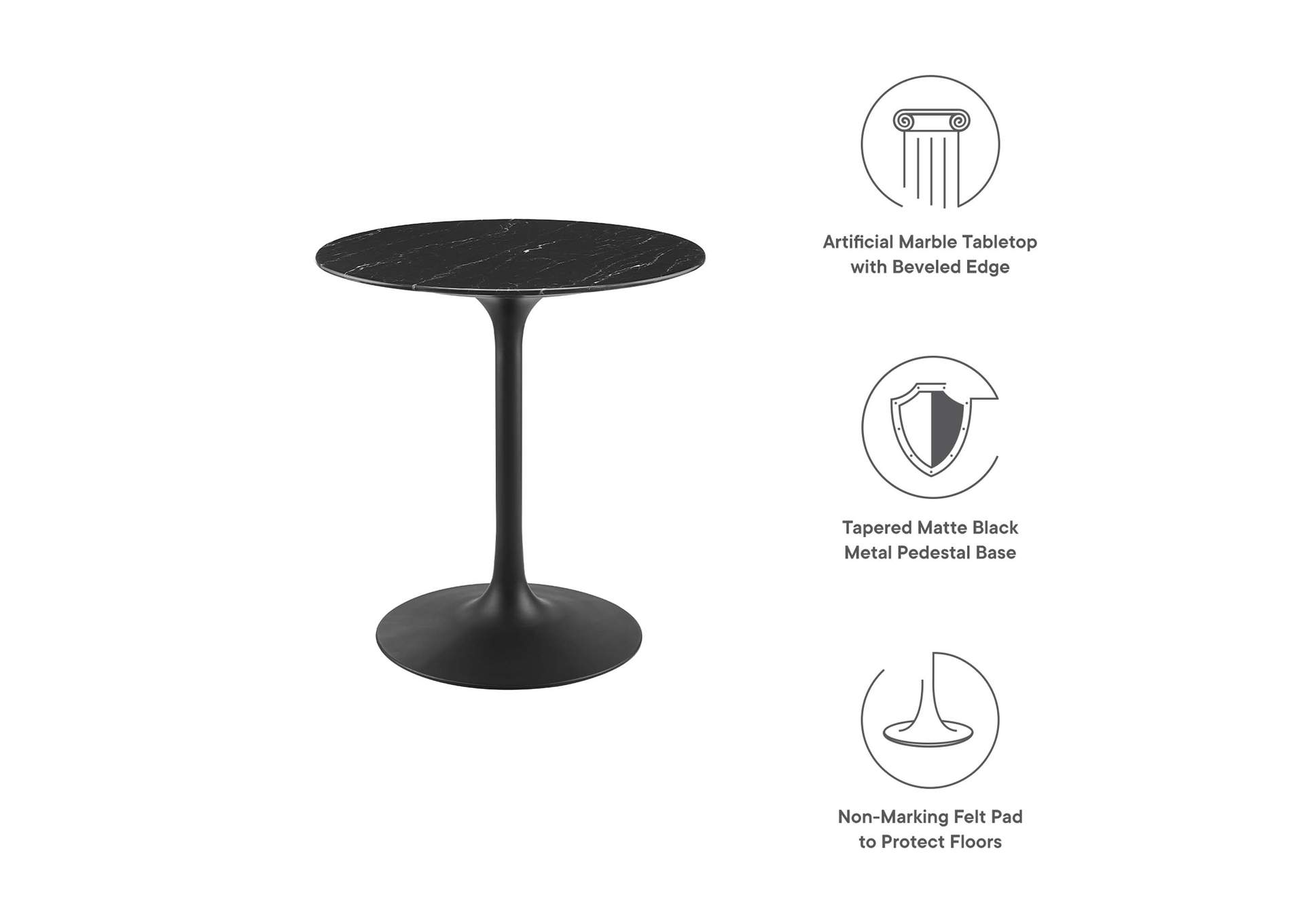 Black Black Lippa 28" Artificial Marble Dining Table,Modway