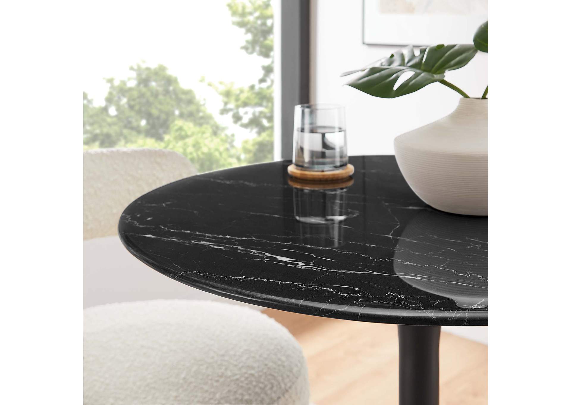 Black Black Lippa 28" Artificial Marble Dining Table,Modway