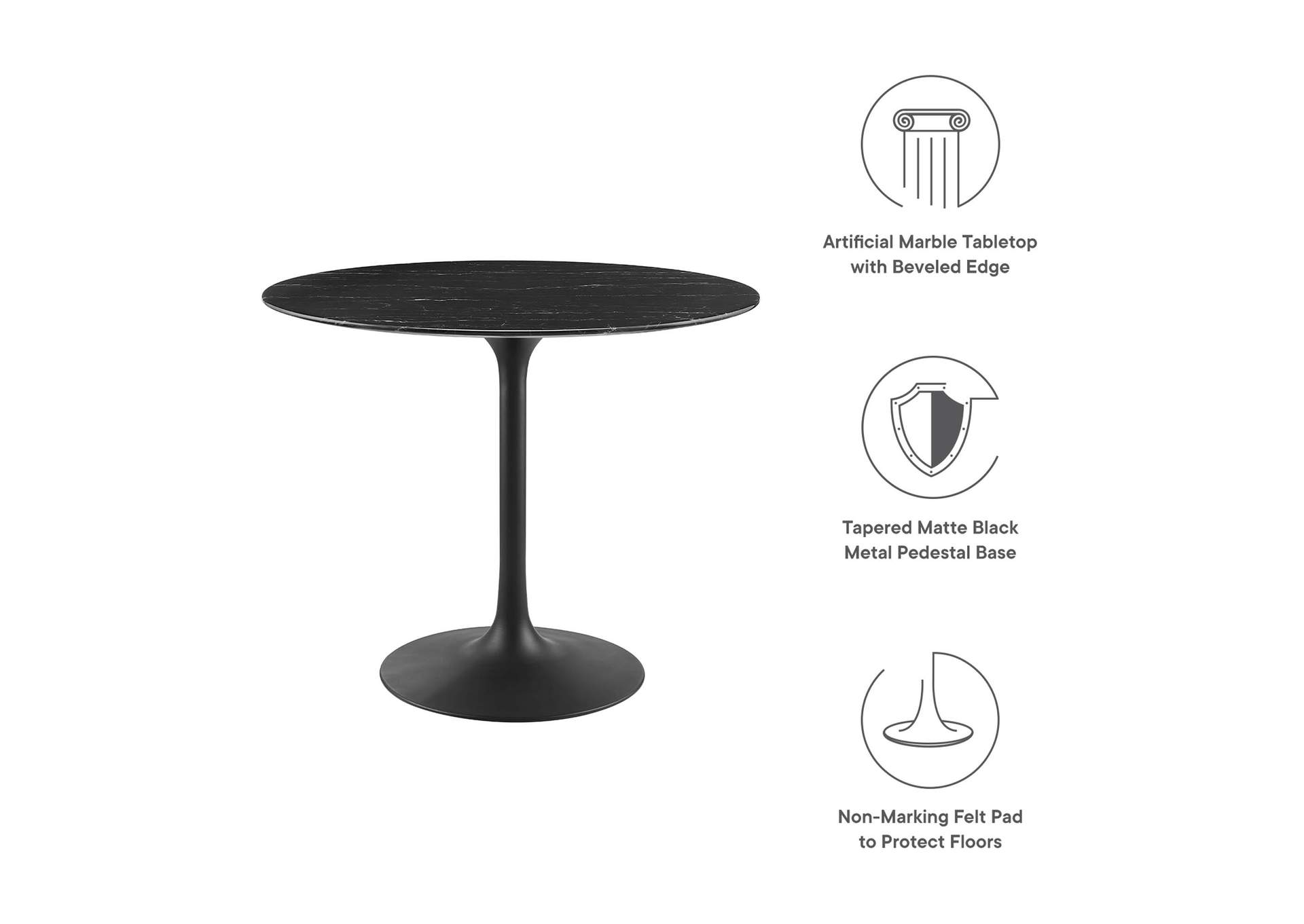 Black Black Lippa 36" Artificial Marble Dining Table,Modway