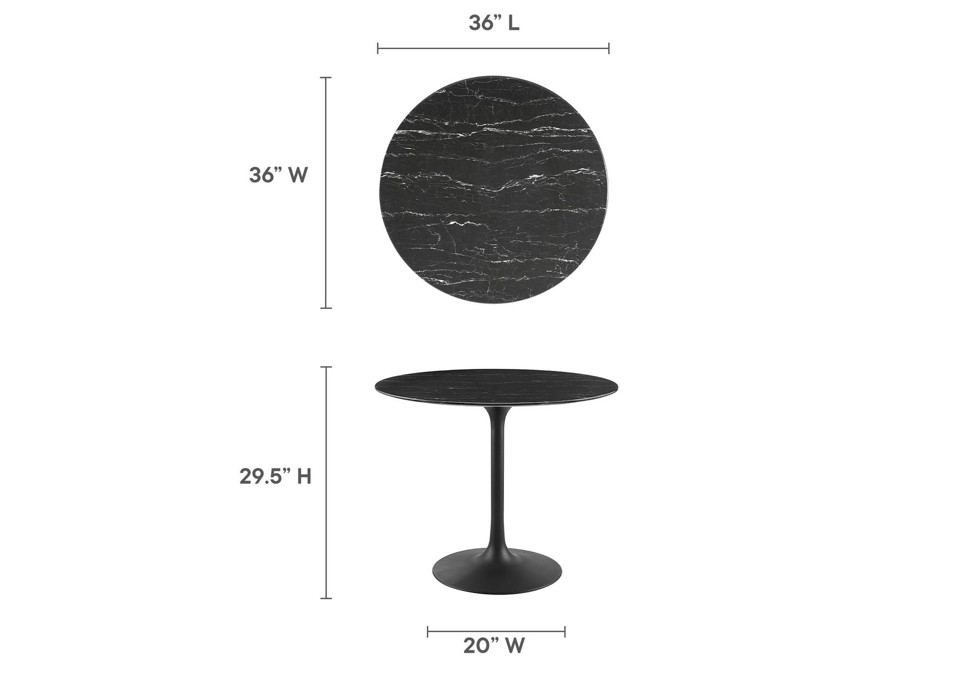 Black Black Lippa 36" Artificial Marble Dining Table,Modway